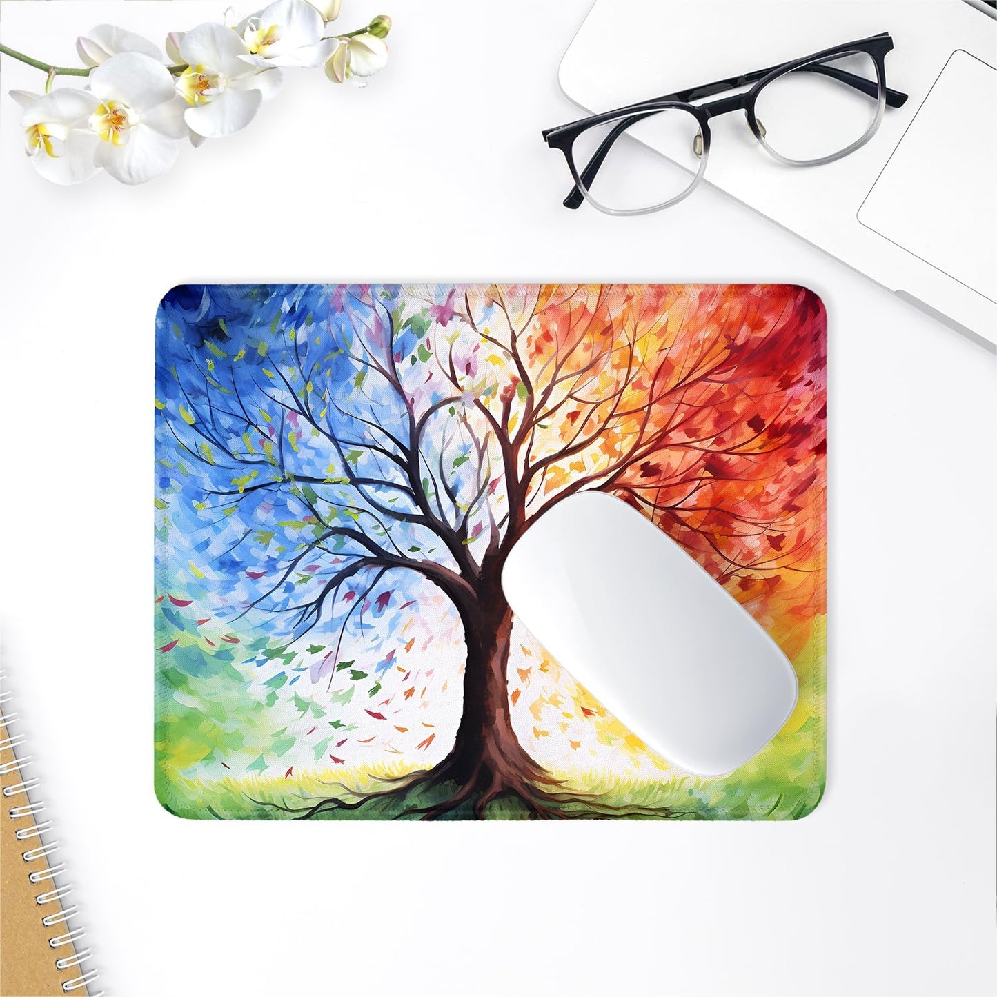 ITNRSIIET Mouse Pad with Stitched Edge Premium Textured Smooth Precise Operation Waterproof Washable Non-Slip Rubber Base Desktop Protection Mat, 10.2×8.3×0.12 inches, The Tree of Life