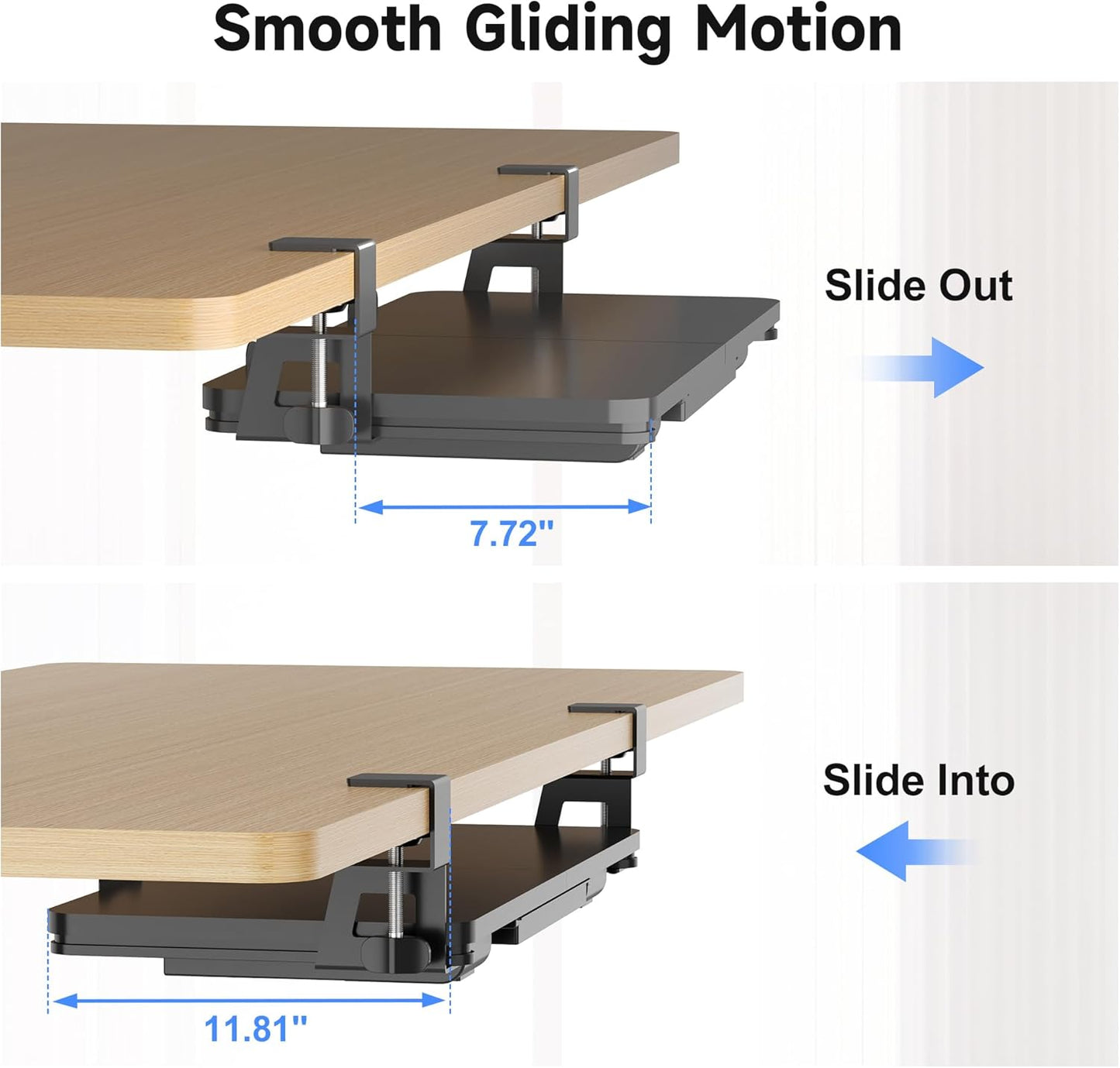 Keyboard Tray Under Desk with Storage Drawer Large C-Clamp 26.7”(31” Including Clamps) x 11.8” Slide-Out Platform Computer Drawer Pull Out Keyboard & Mouse Tray DSF7CT