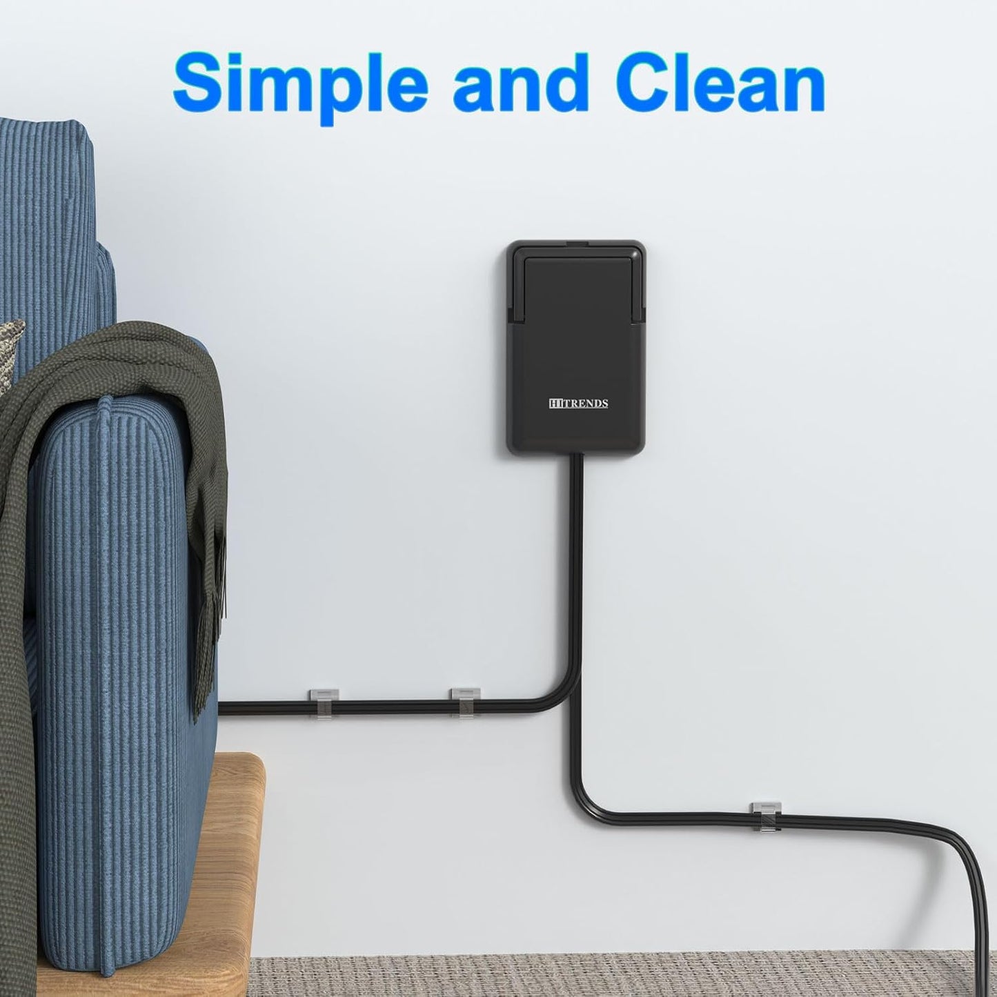 6FT Ultra Flat Plug Dual Extension Cord with 6 Outlets, Ultra-Thin Outlet Cover Power Bar, Outlet Concealer Universal Size Flat Plug Power Strip, Child & Pet Safe, 1625W, Black