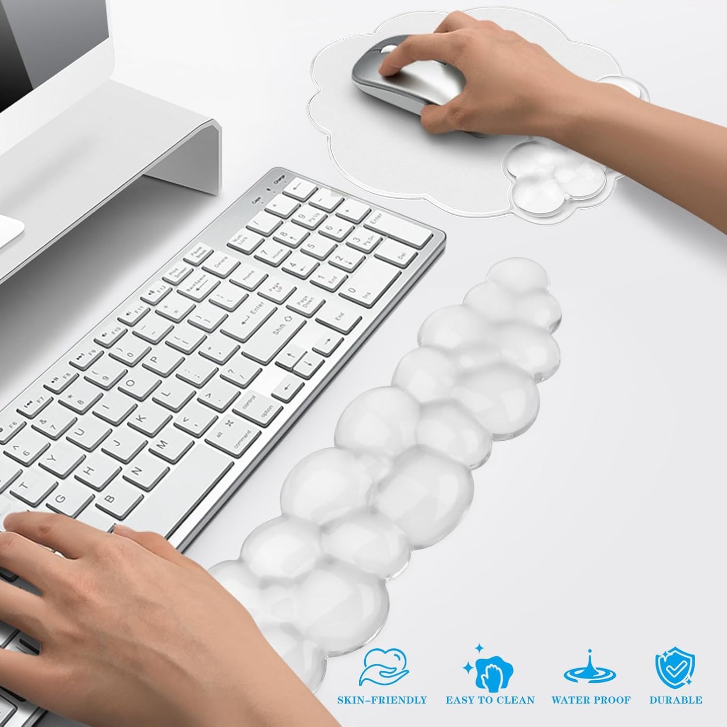 Gel Cloud Keyboard and Mouse Wrist Rest, Cute Wrist Support and Arm Support Rest for Typing Pain Relief,Suitable for Office/Computer/Laptop/Gaming Set-White