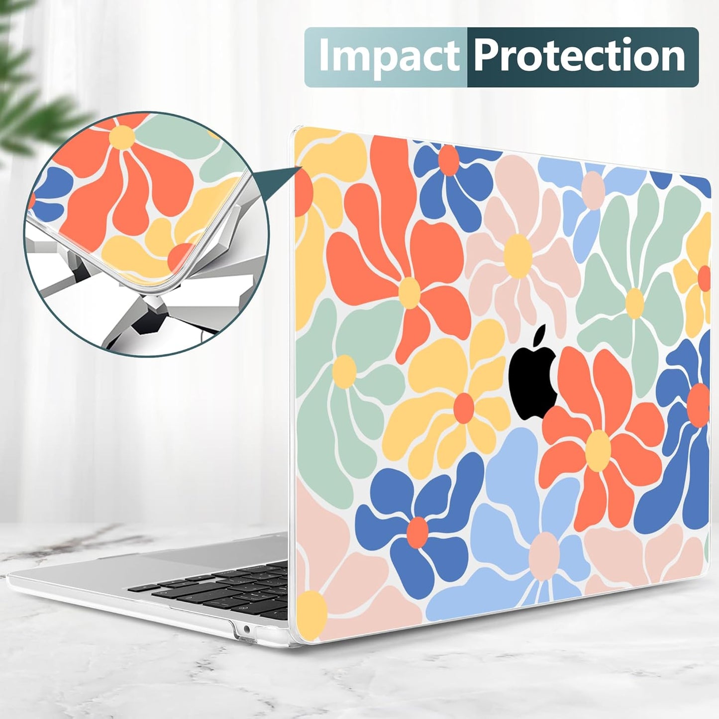 TWOLSKOO Compatible with M4 MacBook Air 13.6 inch Case 2025-2022 Release M4 A3240 M3 A3113 M2 A2681, Plastic Hard Shell & Keyboard Cover & Type C Adapter & Screen Protector, Chamomile Blue