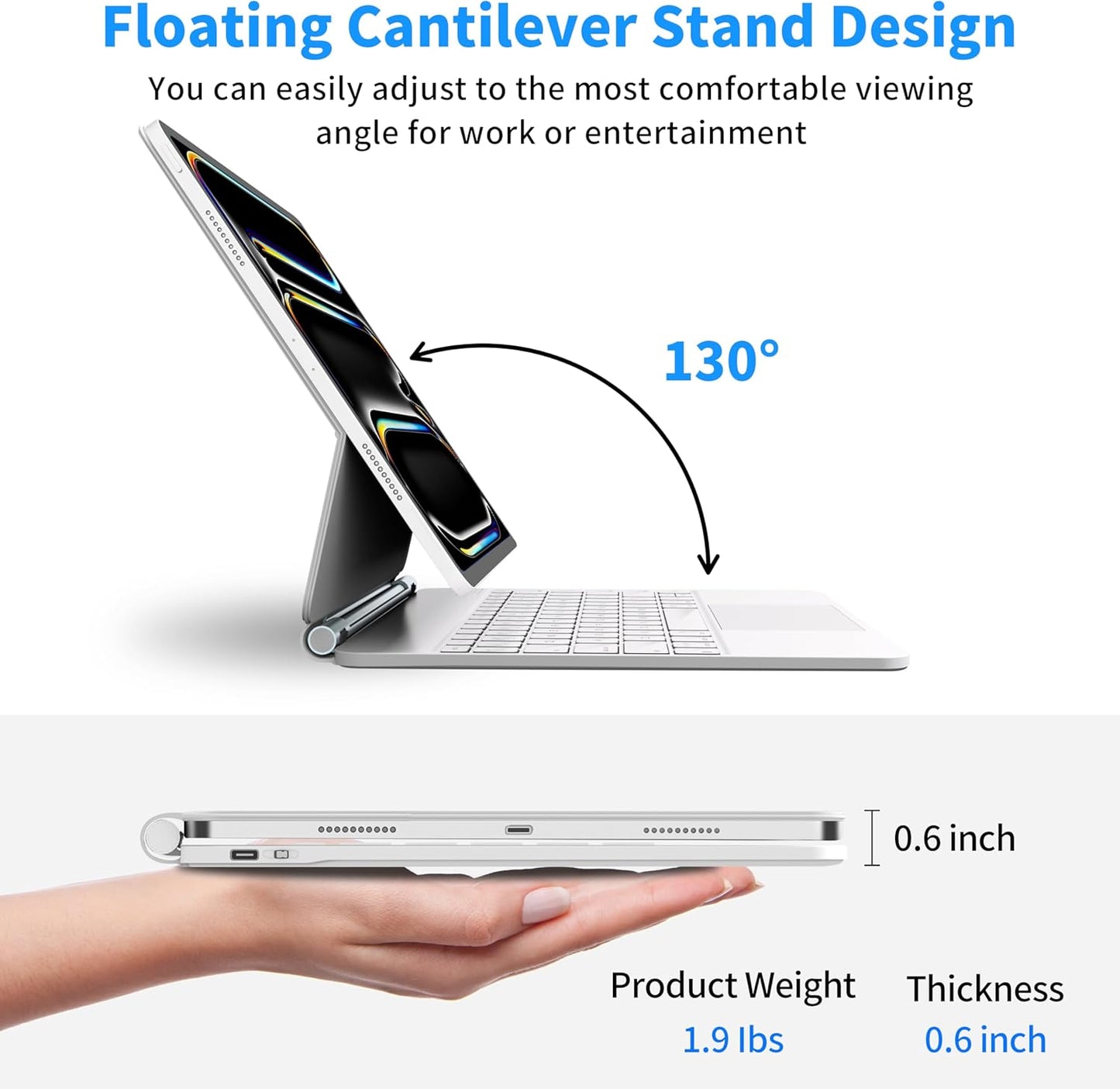 iPad Pro 13 inch case 2024 with Keyboard, Keyboard Case for iPad Pro 13-inch (M4, 2024) with 7 Colors Backlight, Multi-Touch Trackpad, Easy-Set Magnetic Stand, Auto Sleep/Wake (White)