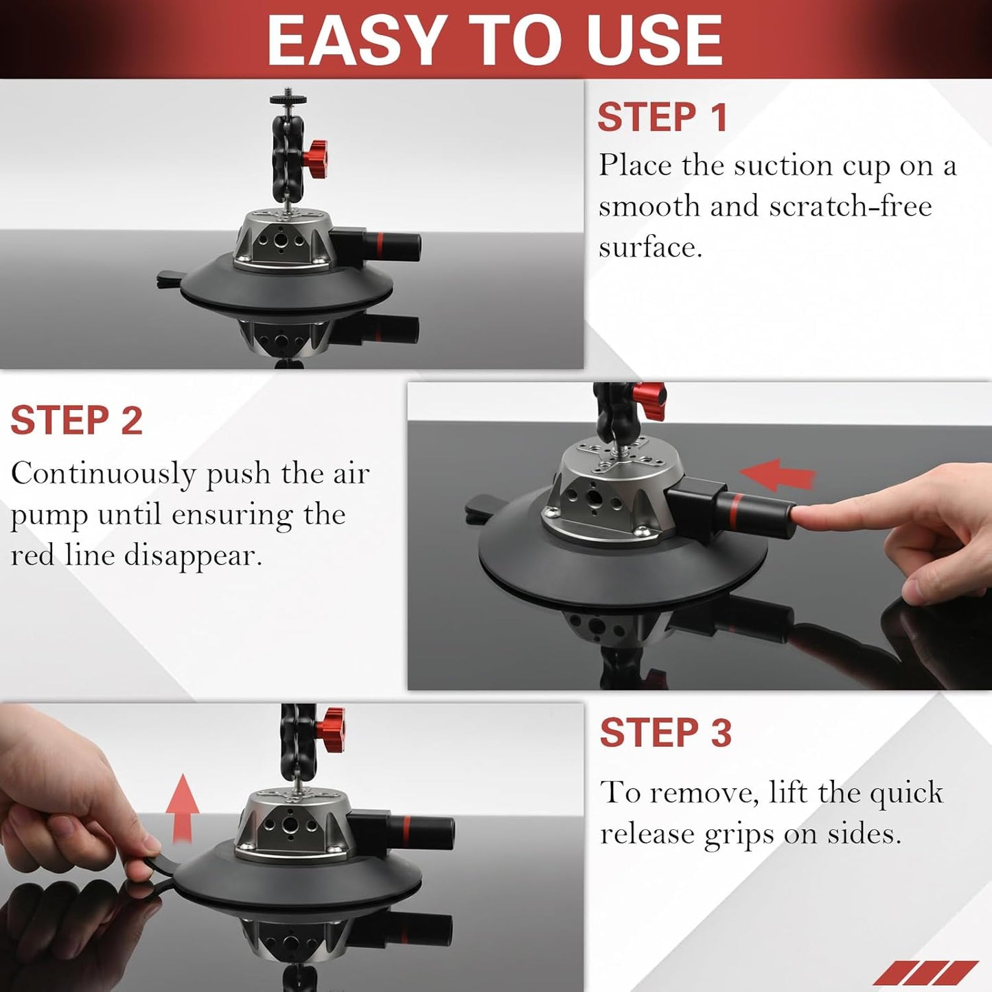 Suction Cup Camera Mount with Ball Head Magic Arm, 5.9"/15cm Air Pump Vacuum Camera Suction Mount on Car Windshield Dash for Action Cameras/Phone Holder, with 1/4" & 3/8" Mounting ARRI Holes