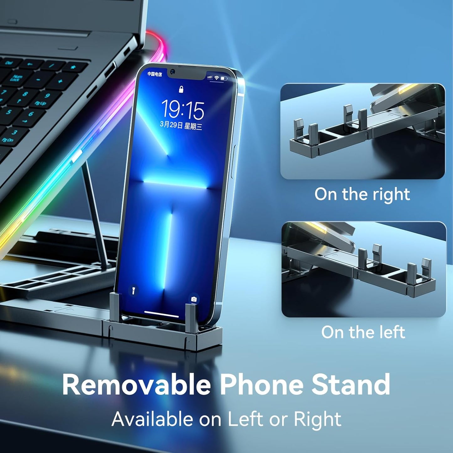 Upgarde Metal RGB Laptop Cooling Pad Gaming Laptop Cooler with 2 Large Fans, Adjustable Fan Speed, 7 Height Stand, 10 Modes Light with Memory Function for 10-17.3 Inch Laptops