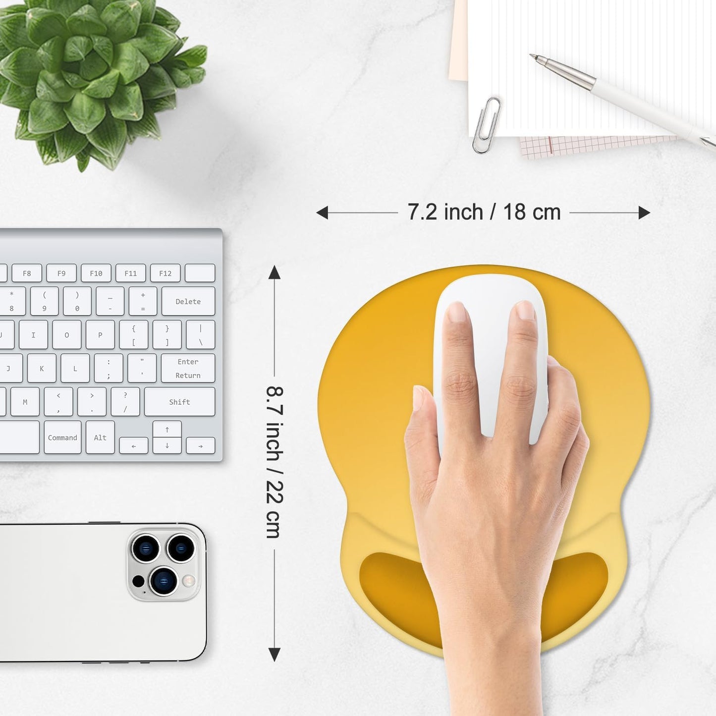 ITNRSIIET Ergonomic Mouse Pad with Comfort Gel Wrist Rest, Non-Slip PU Base, Smooth Textured Surface, Reduces Hand Fatigue & Wrist Pain, 8.7 x 7.2 Inch for Office Gaming Home, Yellow Gradient