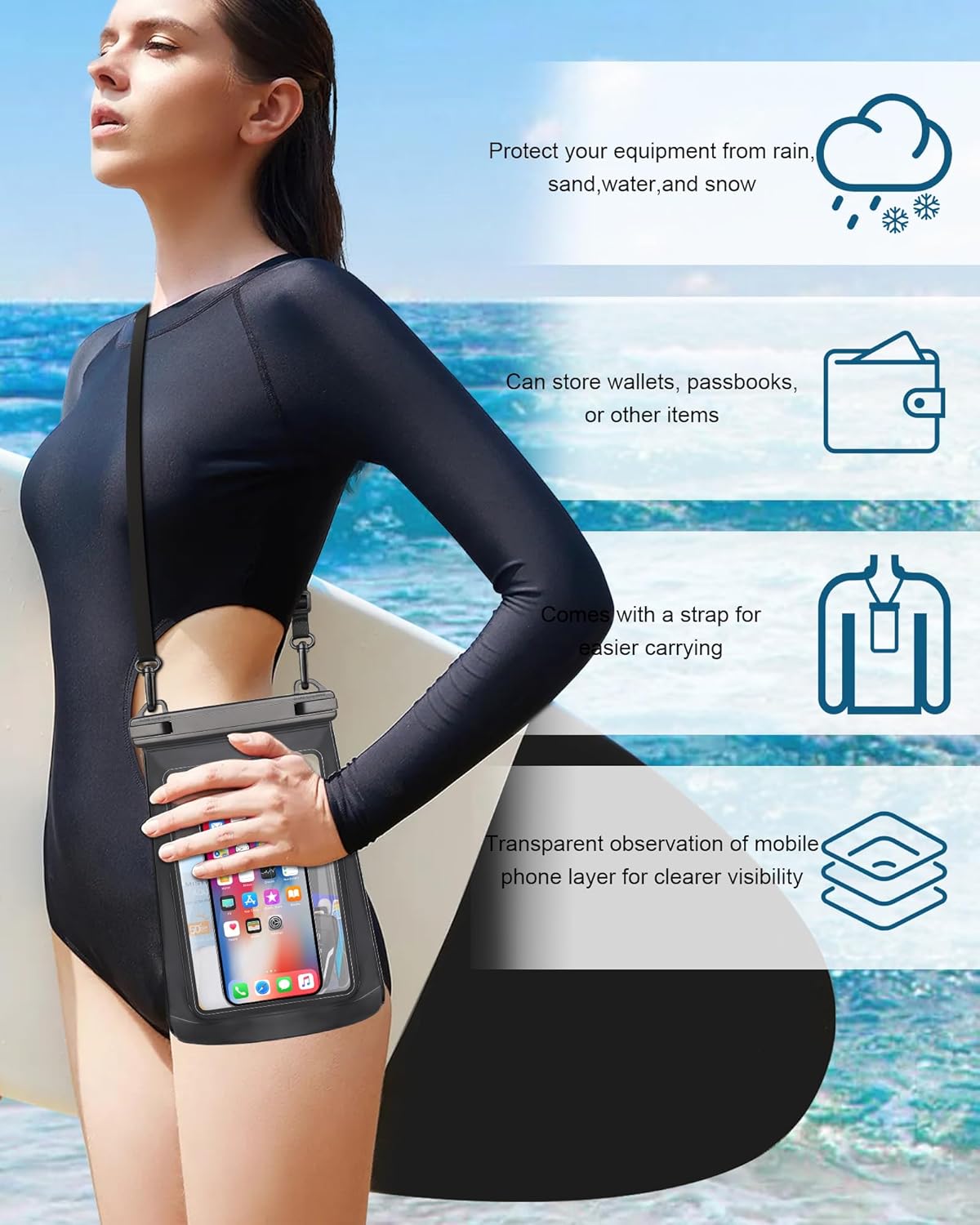 2L Waterproof Phone Pouch for iPhone 16 15 14 11 Pro Max & Galaxy S24 S21 - Floating Large Capacity Dry Bag Stores Sunscreen, Sunglasses - Oversized Waterproof Bag for Beach, Swimming, Kayaking