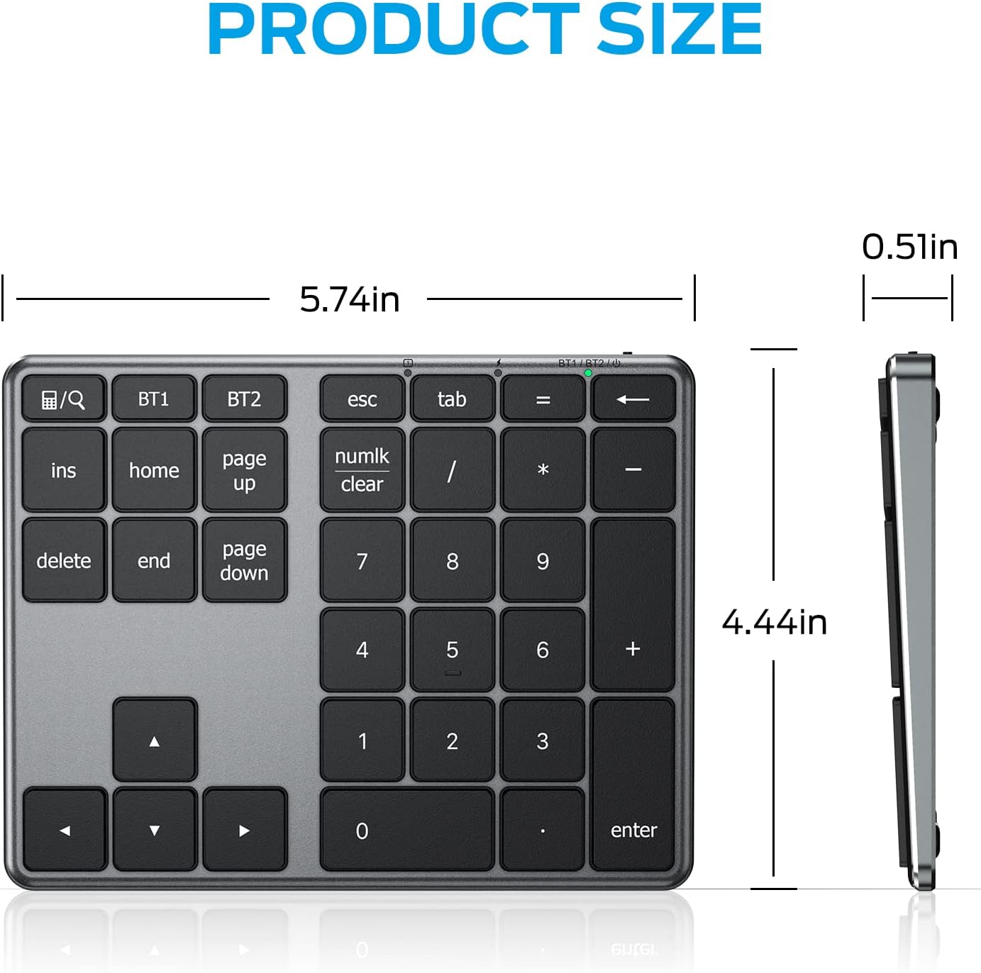 iClever Number Pad, Aluminum Wireless Number Pad for Multi Devices, USB-C Rechargeable, External 34-Keys Bluetooth Keyboard for Data Entry, Compatible for Laptop, Mac, iMac, Tablet, PC Desktop