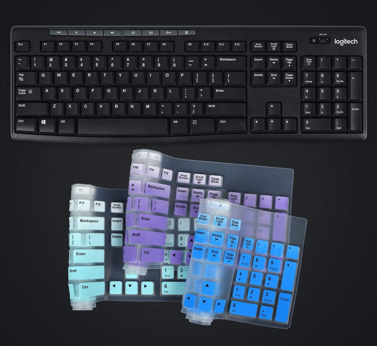 Keyboard Cover for Logitech MK295 MK370 MK270 K270 MK260 Keyboard, MK370 MK295 MK270 MK200 Keyboard Cover Skin Protector - Gradual Blue