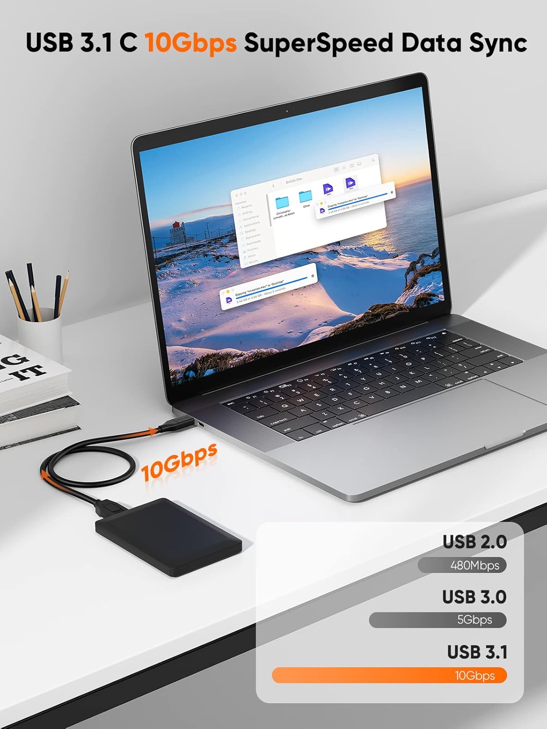 CableCreation 4FT USB C to Micro B Cable,10Gbps Speed External Hard Drive Braided,USB 3.1 Type C to Micro B Work for iPhone 15,16,Seagate WD Westgate My Passport,MacBook Pro/Air, iPad/Tablet,Black