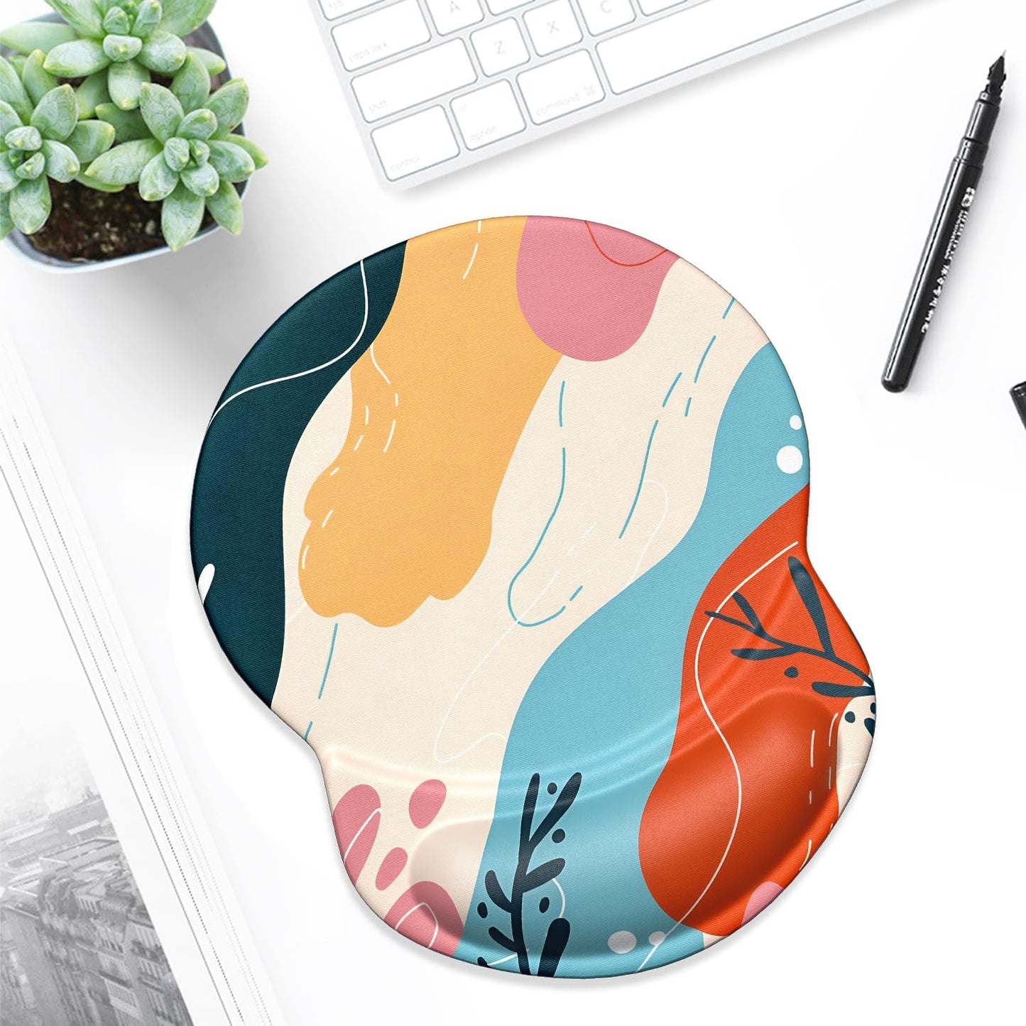 ITNRSIIET Ergonomic Mouse Pad with Gel Wrist Support Small Wrist Rest Smooth Surface Non-Slip PU Base Comfortable Office Supplies Pain Relief, 8.7 x 7.2 inches, Art Style Pattern