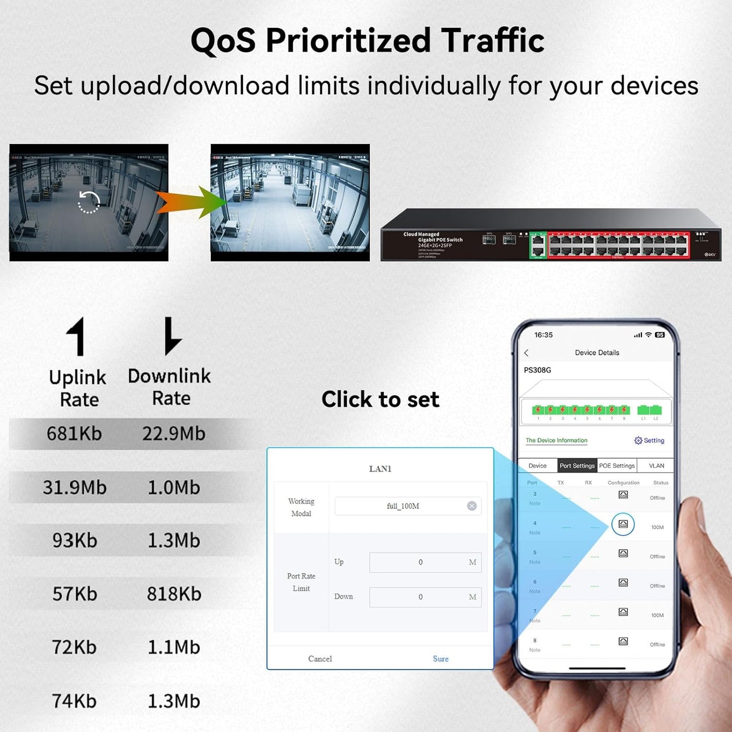 STEAMEMO 24-Port Managed Gigabit PoE+ Switch | 24×PoE+ Ports@360W, 2×Gigabit Uplinks, 2×SFP | VLAN, QoS, Port Mirroring | Metal Casing, Plug & Play | Overload Protection w/ Port