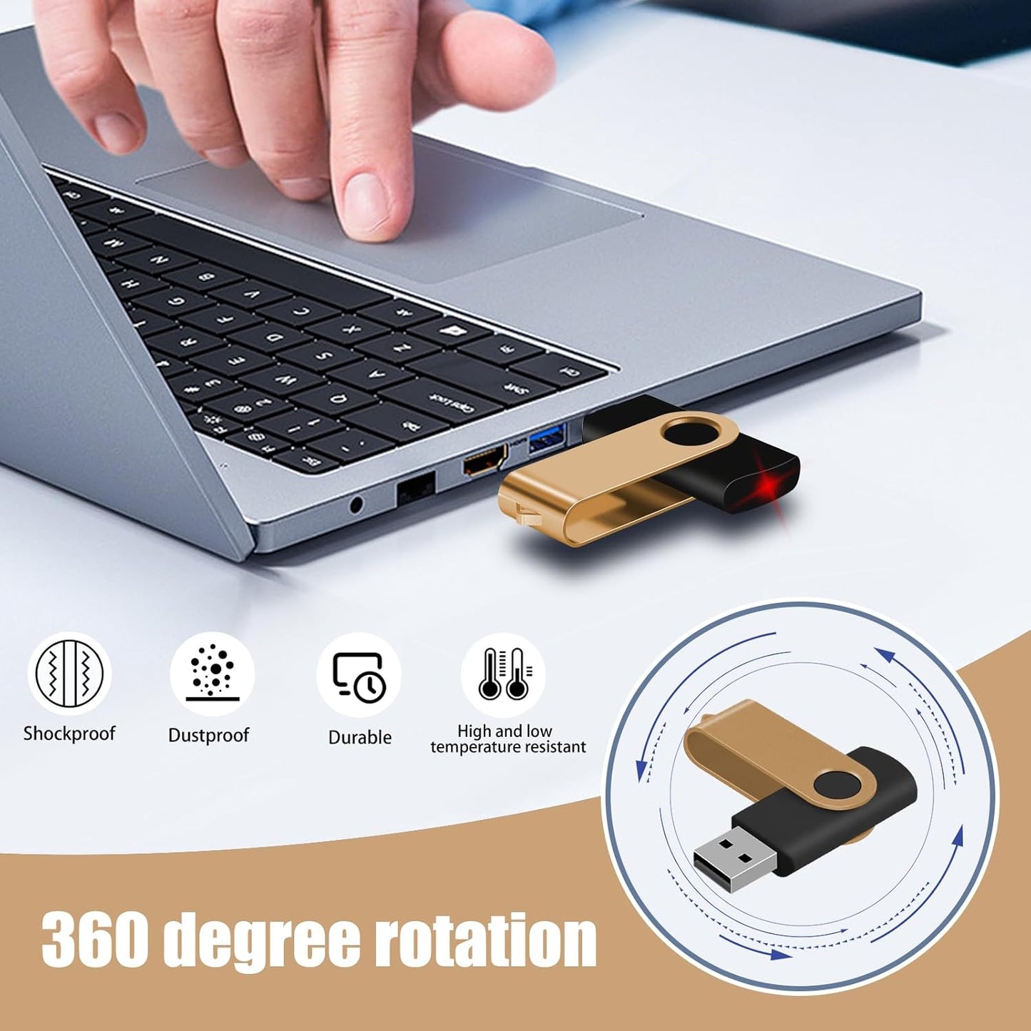 EASTBULL 4GB USB Flash Drive Bulk Thumb Drives 10 Pack with Lanyards USB 2.0 Memory Sticks Zip Drive Pen Drive for Storage and Backup Gold 10PCS 4GB