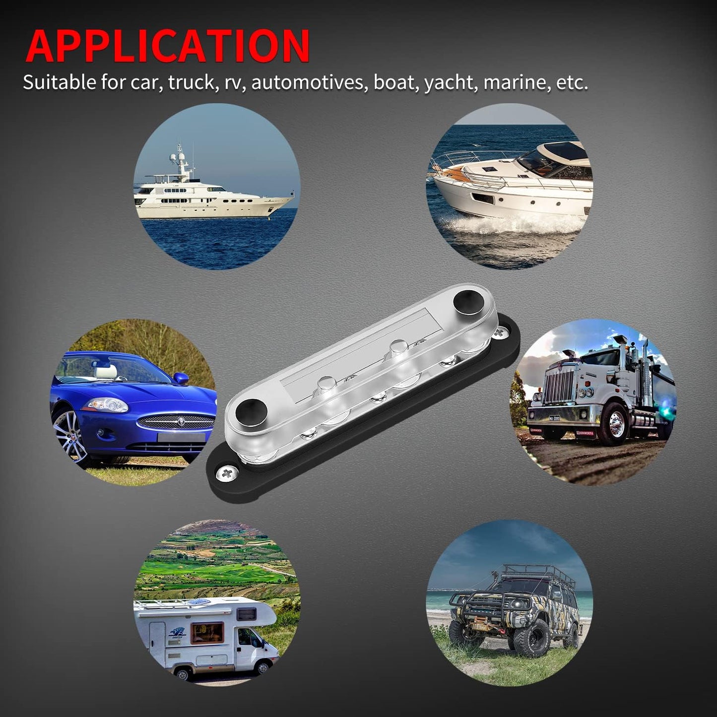 DAIERTEK Negative Bus Bar 12V Marine 4 x 5/16" (M8) Terminal Studs 6 x M4 (#8) Terminal Screws Gound Bus Bar Black Negative Power Distribution Block for Automotive Boat Solar System