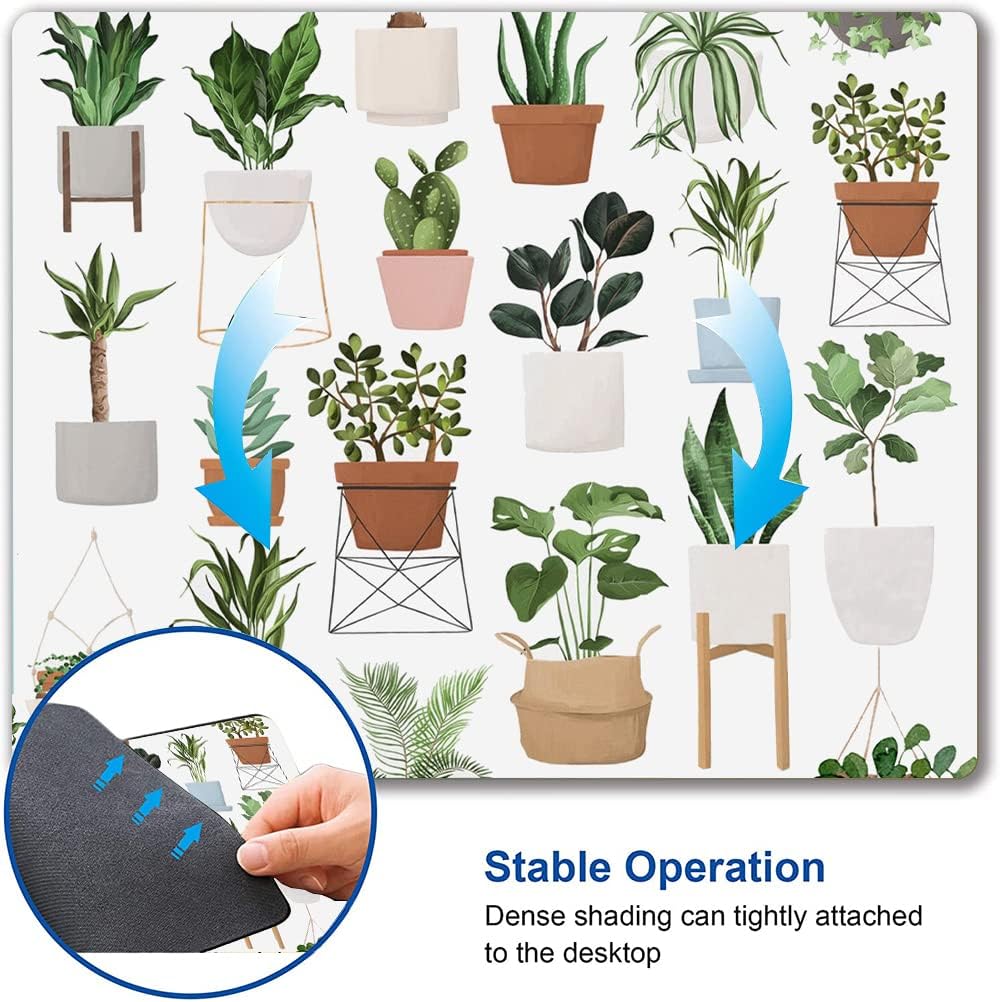 Hokafenle Mouse Pad, Square Personalized Computer Mouse Pads with House Plants Design, Washable Mouse Mat, Office Home Non-Slip Rubber Base Mousepad