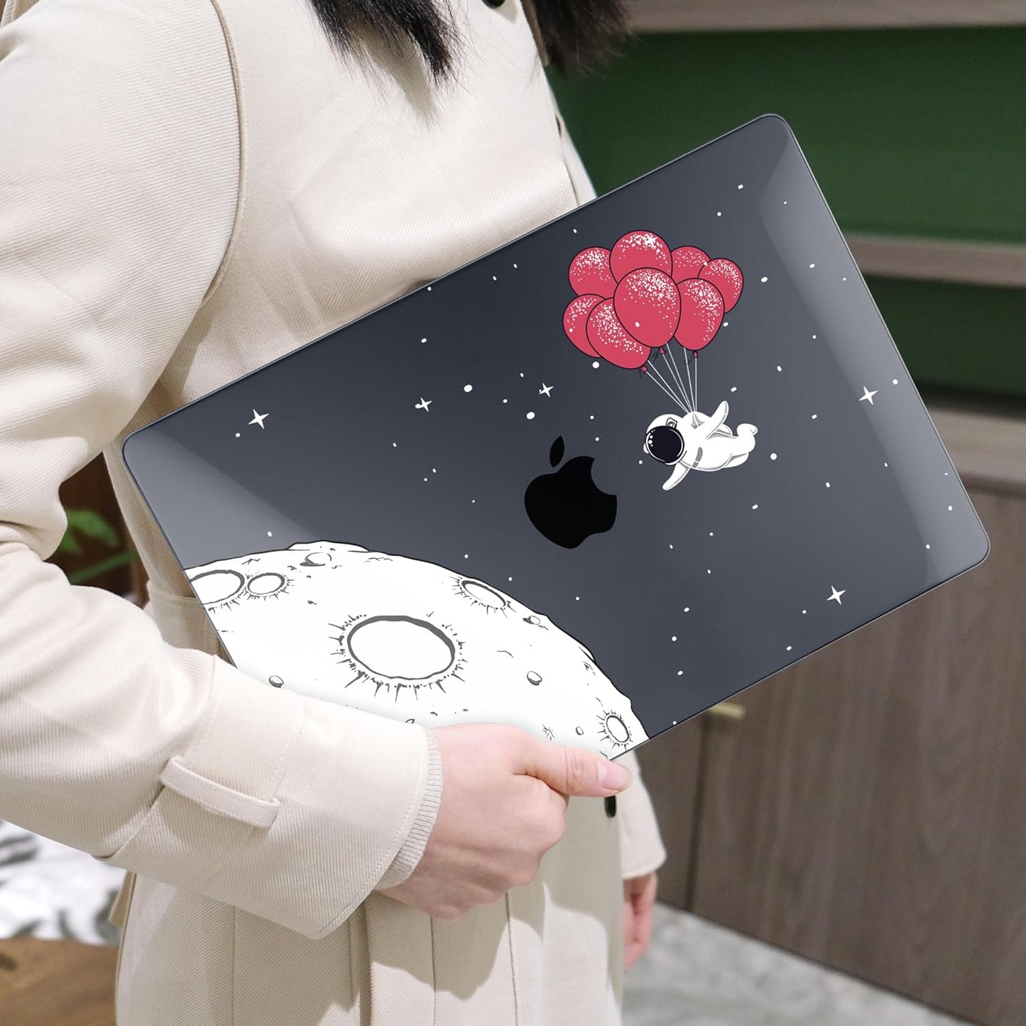 MEEgoodo for MacBook Air 13.3 inch Case 2021 2020 2019 2018 A2337 M1 A2179 A1932, Laptop Shell for MacBook Air M1 with Keyboard Webcam Cover & Trackpad Film & Type C Adapter,Spaceman Fly With Balloons