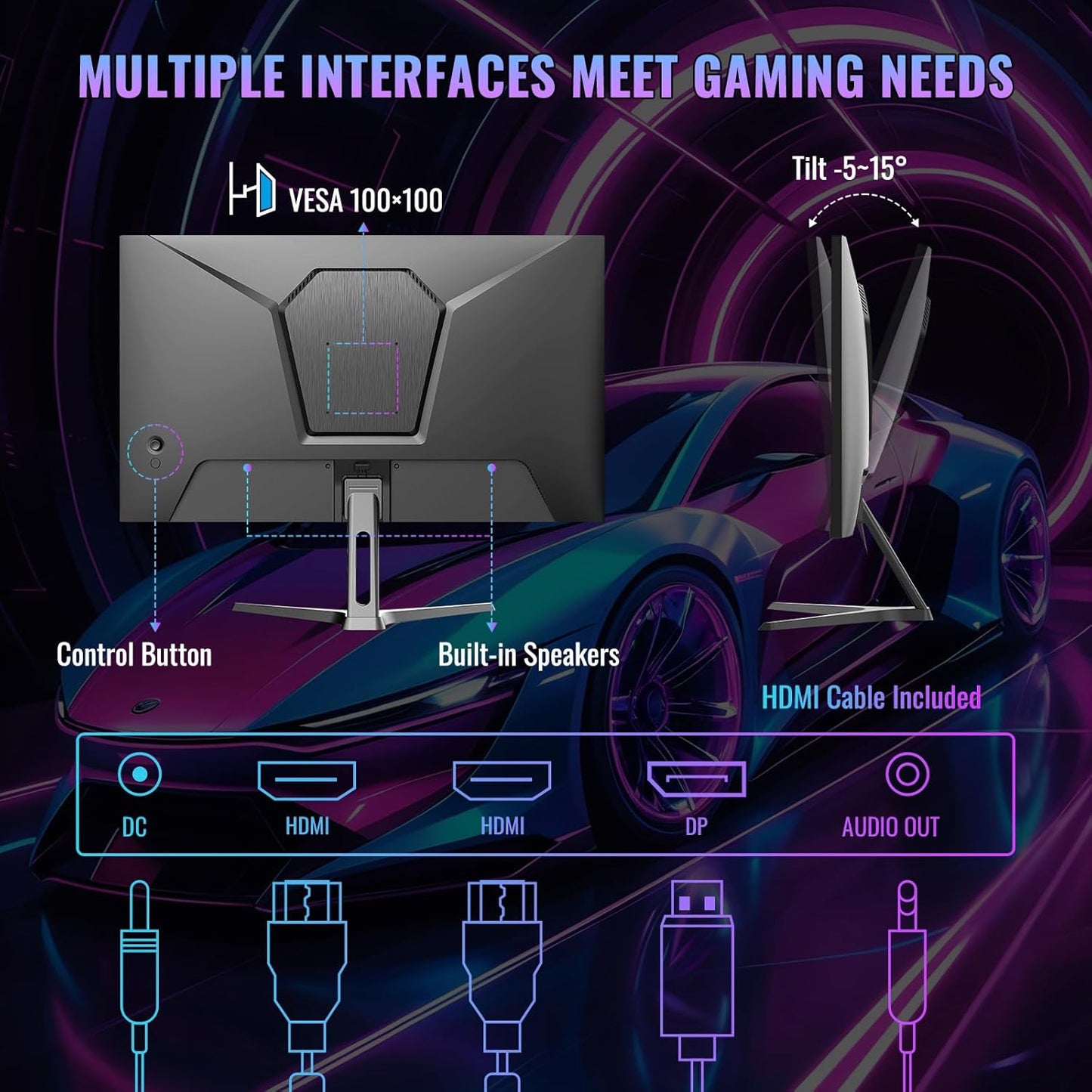 SANSUI 24 Inch Gaming Monitor 180Hz, Computer Monitor with Speakers 1*DP 2*HDMI Ports, FHD 1080P 110% sRGB VESA Support Eye Cares (One HDMI Cable Included ES-G24F4S)