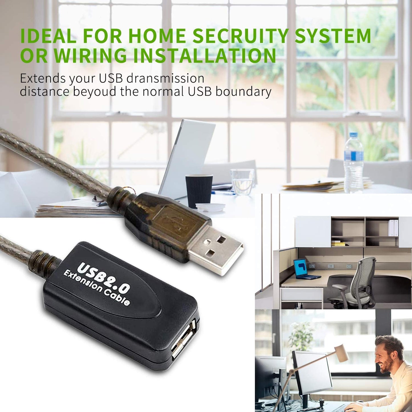 130 FT USB Extension Cable, USB 2.0 Type A Male to A Female Active Repeater Extension Cable 130 ft, High Speed 481 Mbps