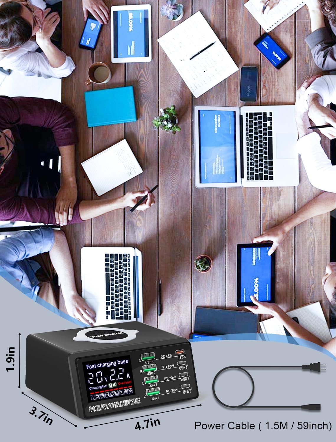 100W 8Port USB Charging Station for Multiple Devices - Multi USB Charger Station