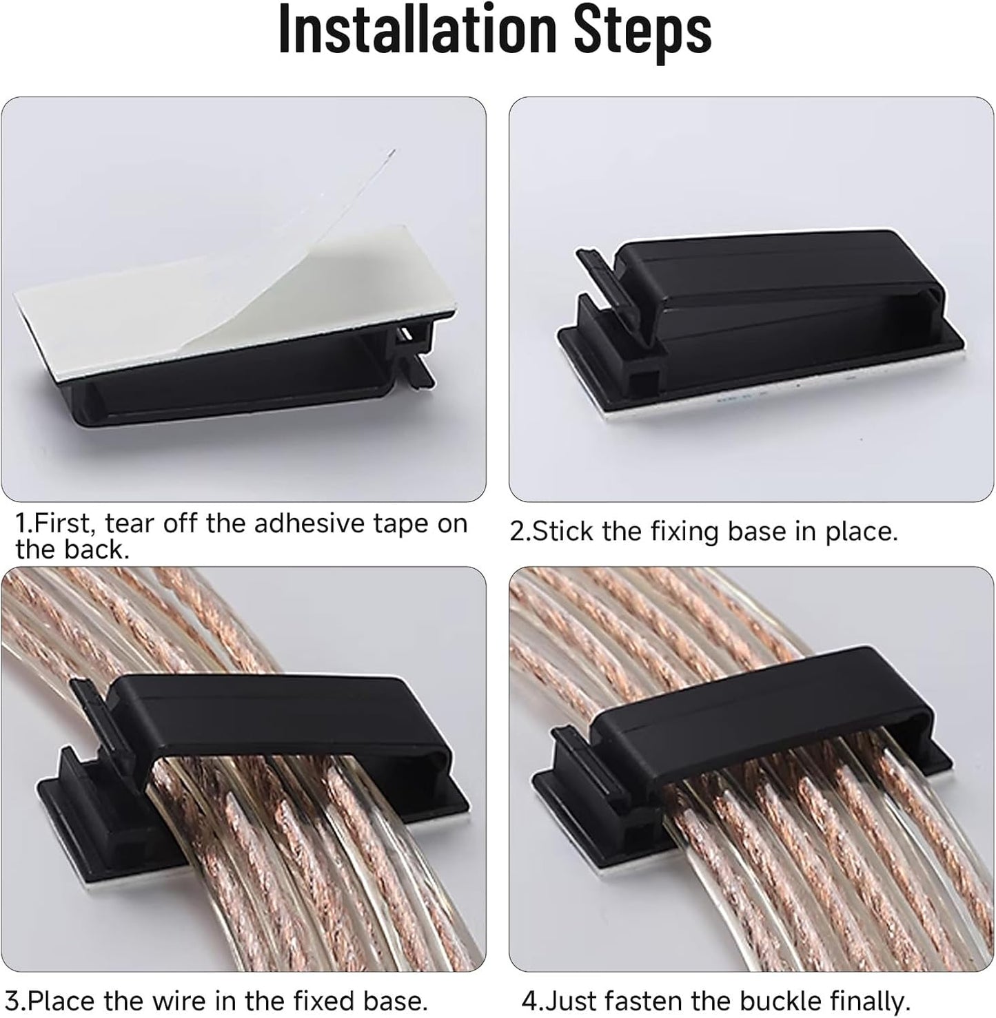 Adhesive Cable Clips Holder, Outdoor Light Clips, Black Cord Wire Clips, Sturdy Nylon Cord Wall Finisher Wire Clamp for Home, Car, Office Desk Wire Management (Black, XL-40 PCS)