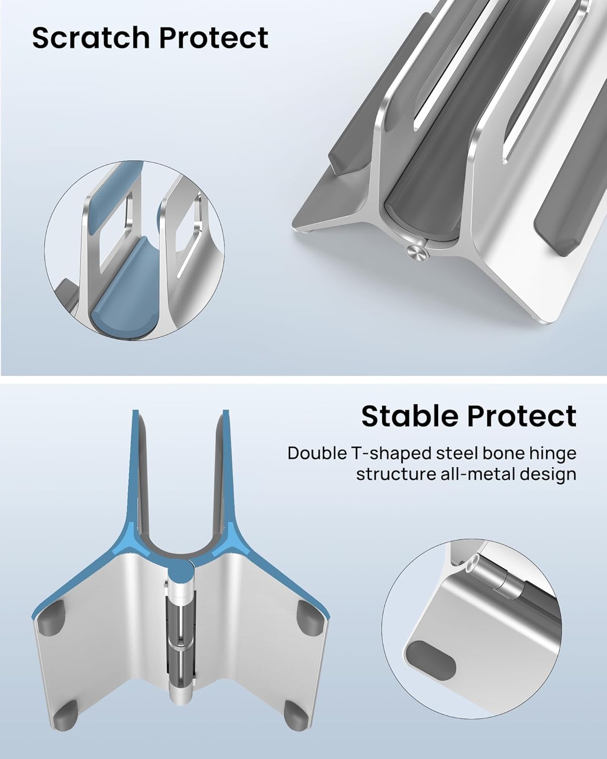 SODI Vertical Laptop Stand for Desk, Gravity Auto Lock Vertical MacBook Stand, Aluminum Laptop Vertical Dock Stand Holder Compatible with MacBook Pro, MacBook Air, Silver