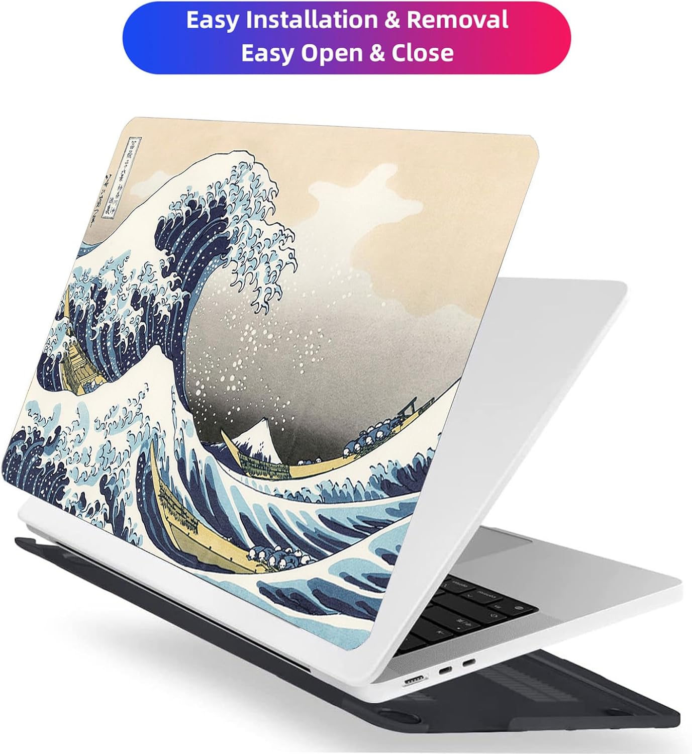 Compatible with MacBook Air 13 Inch Case 2017 2016 2015 2014 2013 2012 2011 2010 Release A1466/A1369, Plastic Hard Shell Case & Keyboard Cover & Screen Protector - Kanagawa Japan Wave