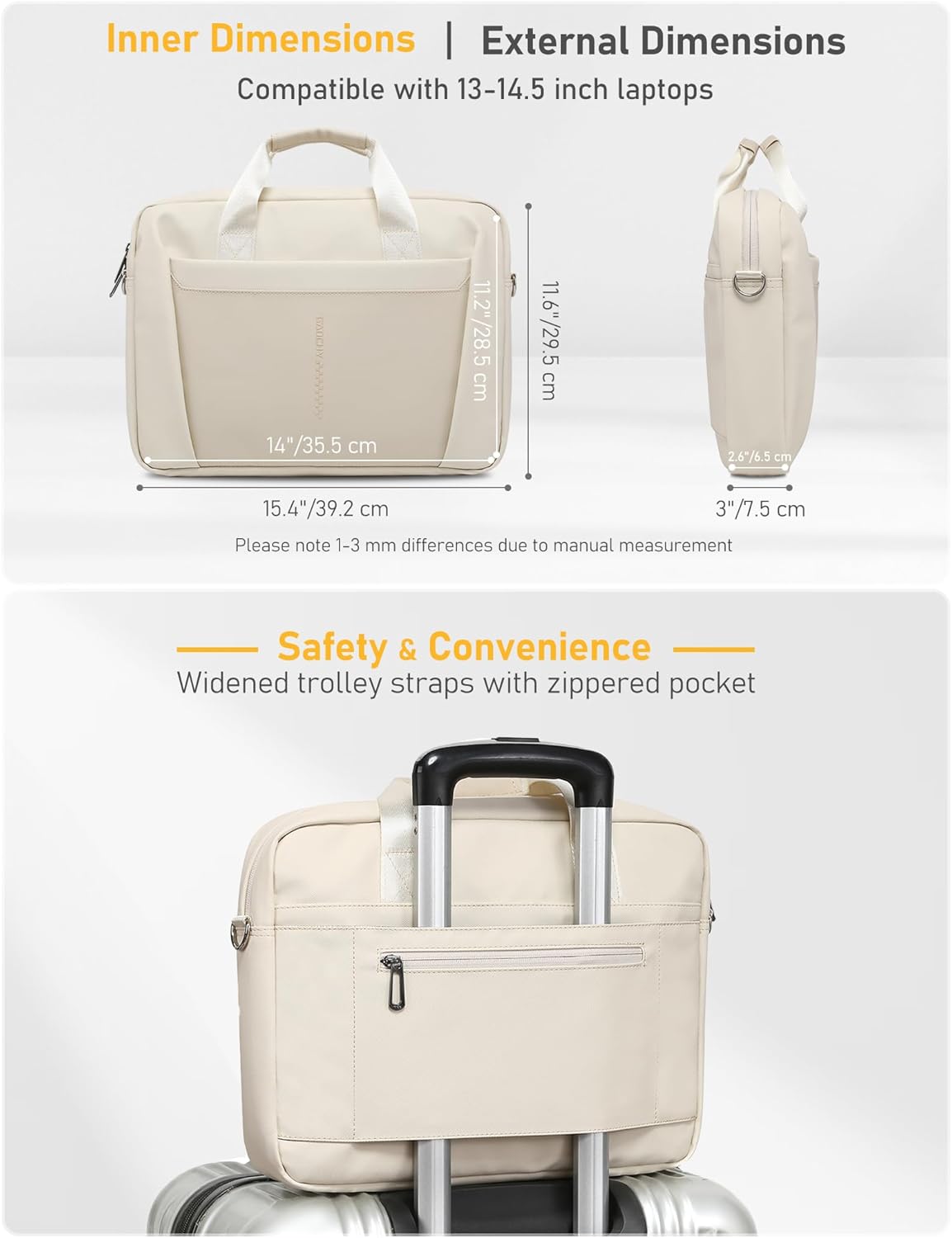 13-14 Inch Laptop Shoulder Bag Business Briefcase Water Resistant Computer Messenger Bags Compatible with MacBook Pro 14, MacBook Air 13 M4, HP, Dell, ASUS Notebook, Pearl White