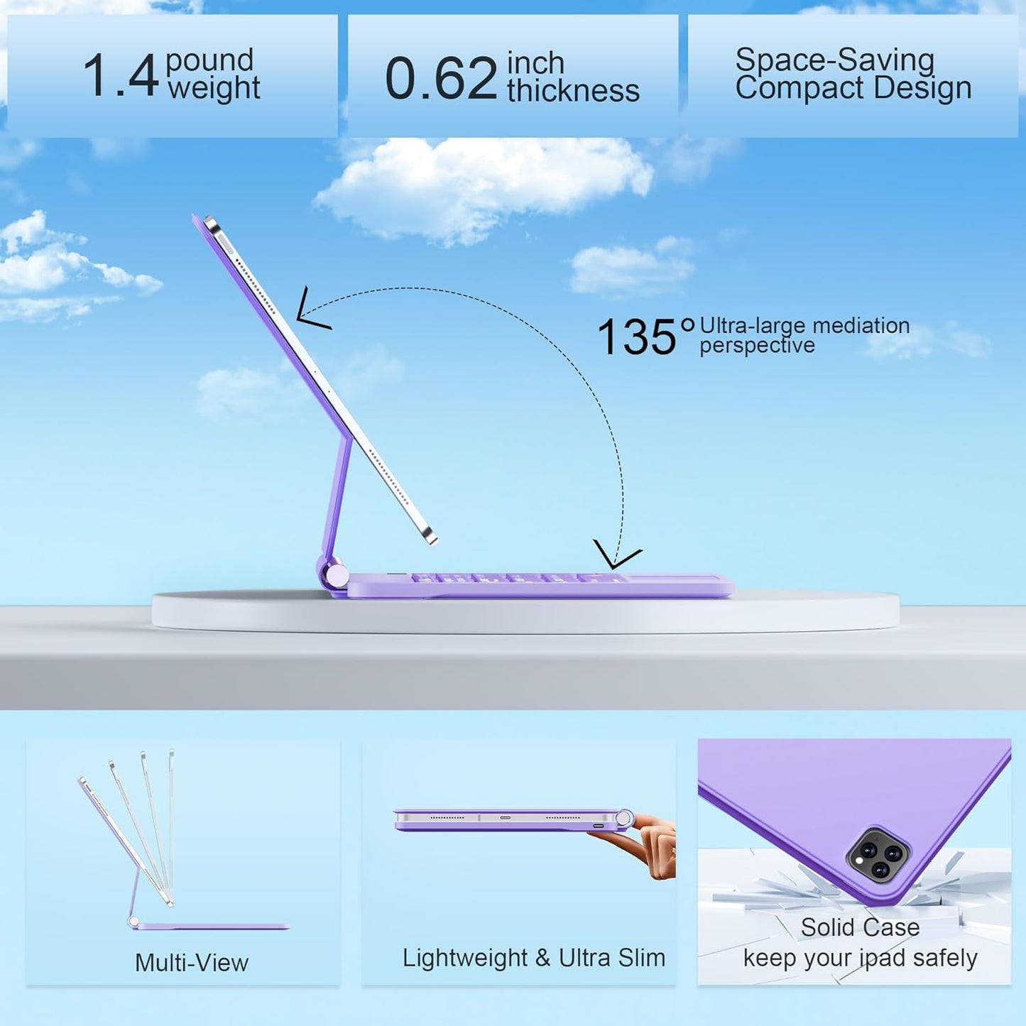 Keyboard Case for iPad Air 13 inch (M3 2025/M2, 2024),iPad Pro 12.9 inch (3/4/5/6th Gen),Magic-Style Magnetic – Floating Cantilever Stand – Backlit Keyboard Case with Multi-Touch Trackpad