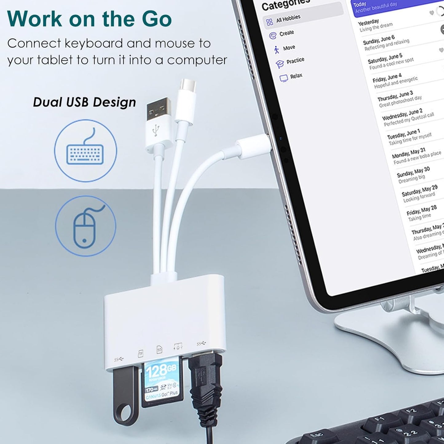 7-in-1 Memory Card Reader Universal Card Reader for iPhone/iPad with USB/USB C Connector & SD/TF Card Slots USB OTG Adapters Supports SD/Micro SD/SDHC/SDXC/MMC Memory Cards Plug and Play