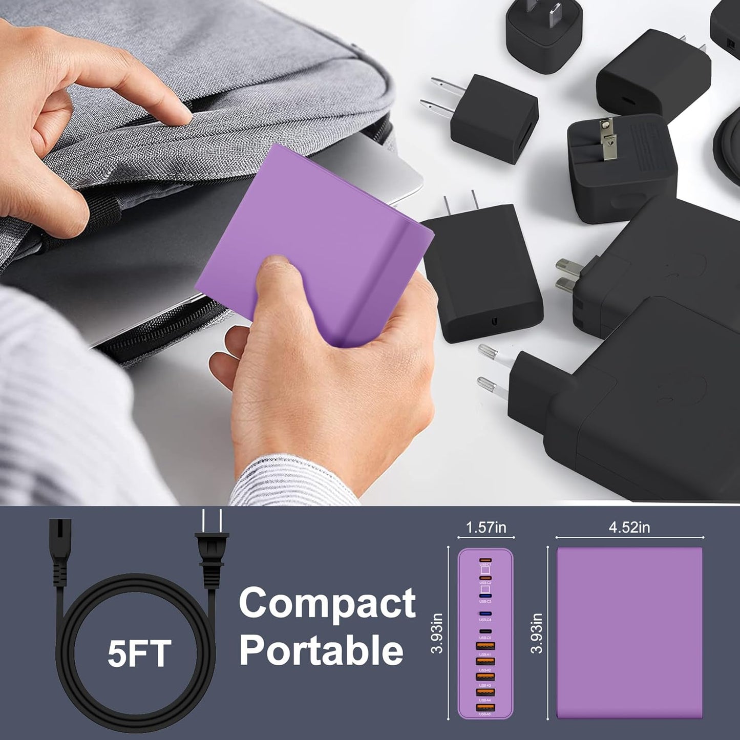 420W USB C Charger Block,10-Port Charging Station GaN Fast Charging Type C & USB A Wall Charger Adapter for MacBook Pro/Air,iPhone,iPad,Dell XPS,Samsung Galaxy(Purple)