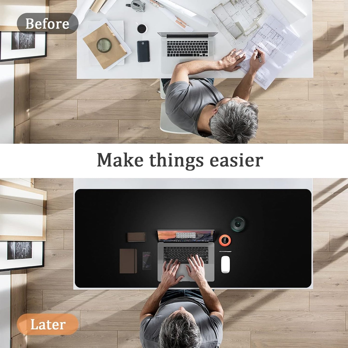 Dual-Sided Multifunctional Desk Pad, 47.2" x 23.6" Desk Mat, Waterproof Desk Blotter Protector, Leather Desk Wrting Mat for Office and Home (47.2" x 23.6", Black)