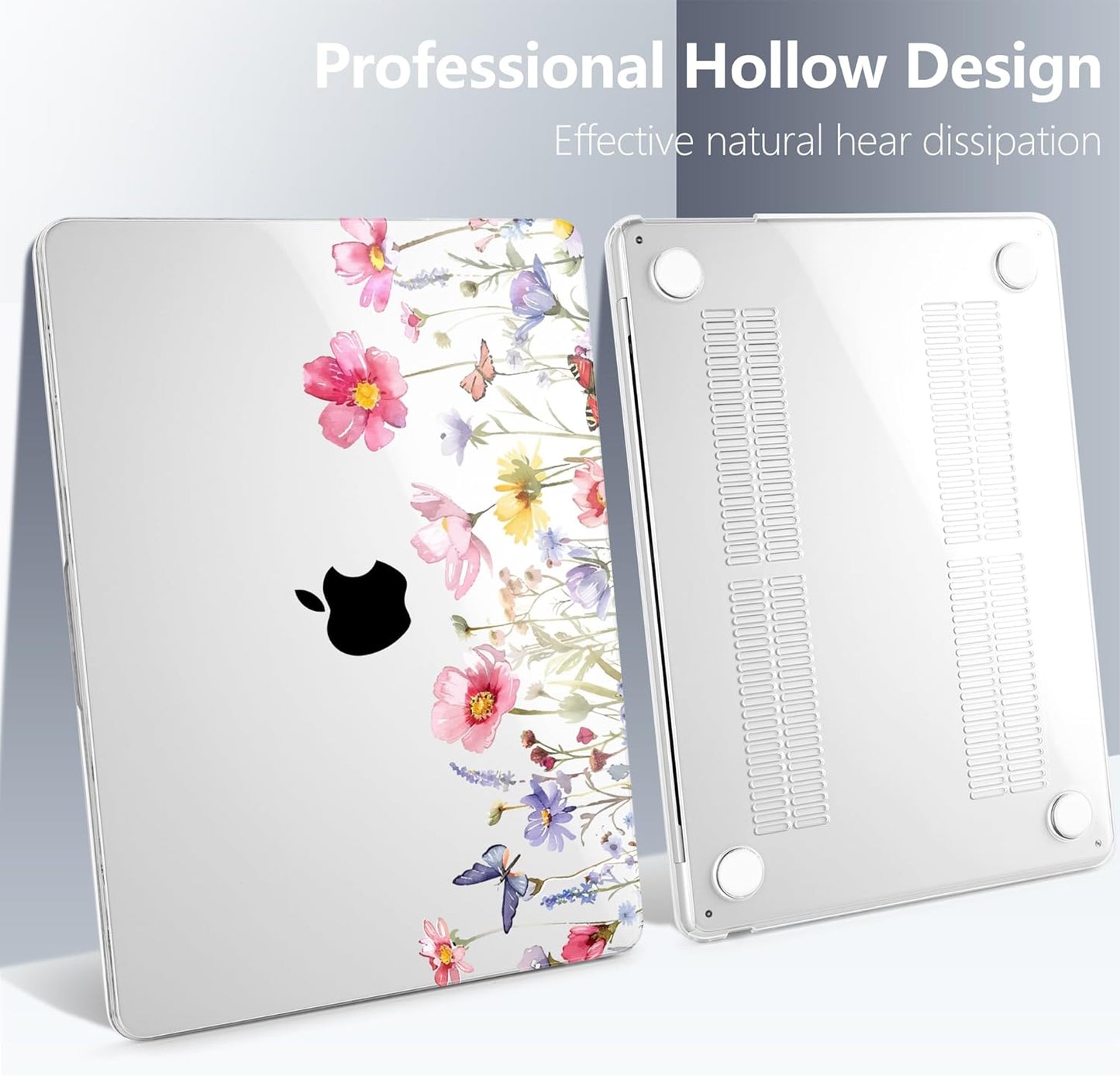 Batianda Premium Case for New MacBook Air 15 inch 2025 2024 2023 with M4 M3 M2 Chip, Floral Designed Protective Plastic Hardshell & Keyboard Cover & Screen Protector, Spring Flowers