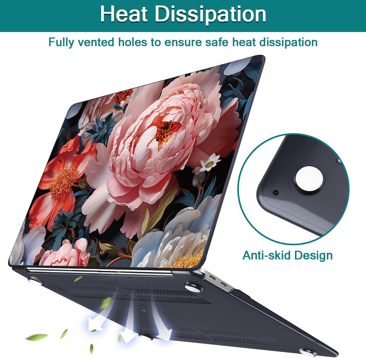 Teryeefi Compatible with MacBook Air 13 inch Case A2337 M1 Chip A2179 A1932 (Release 2018-2020),Protective Slim Cover + Keyboard Cover for 13.3 inch MacBook Air Touch ID & Retina-Colorful Peonies