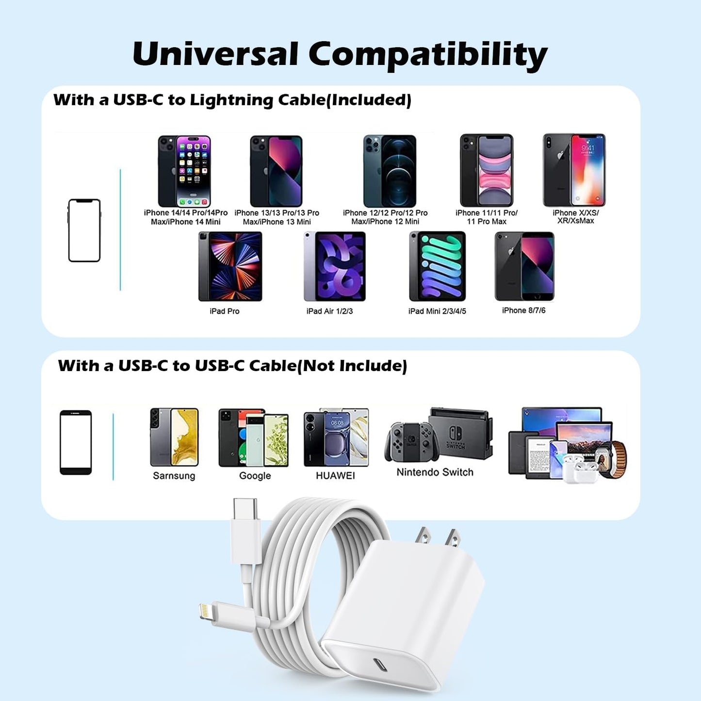 Fast Charger iPhone,10 Feet iPhone Charger,Super Fast Charging Block with 10Foot USB C to Lightning Cable Type C Wall Plug Charging for iPhone 14/14 Pro Max/14 Plus/13/13 Mini/12/11/X/XR/SE,iPad