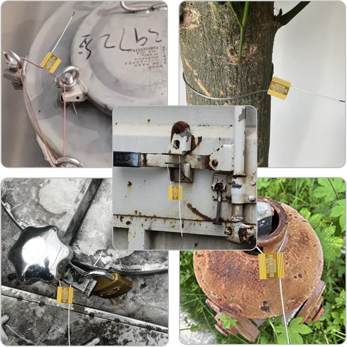 50 Yellow High Security Cable Seals with Barcode Pull Tight Numbered Steel Security Seals Metal Container Seals Anti-Tamper Shipping Self-Locking Tags for Logisitics ISO 17712 Certificated