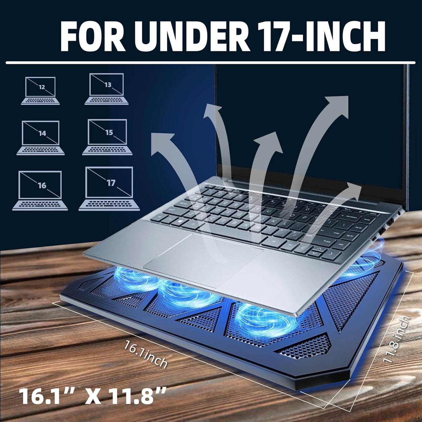 NAGAN Laptop Cooling Pad with 6 Fans, Ergonomic USB Powered Cooling Pad for Laptop with Dual USB 2.0 Ports, Height-Adjustable, Metal Mesh Gaming Notebook Cooler, Fits 14-17.3 inch Laptops