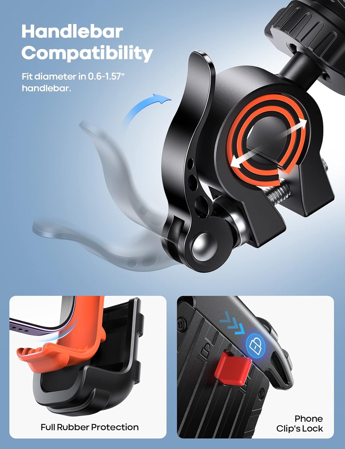 Lamicall Bike Phone Holder, Motorcycle Phone Mount - Motorcycle Handlebar Cell Phone Clamp, Scooter Phone Clip for iPhone 14 Plus/Pro Max, 13 Pro Max, S9, S10 and More 4.7" - 6.8" Smartphone, Orange