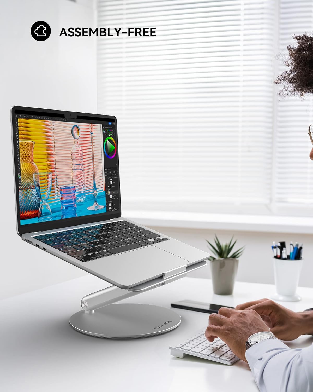 LULULOOK Laptop Stand for Desk 2025, 360 Rotating Adjustable Laptop Riser, Upgraded Foldable Full Aluminum Alloy Computer Stand for MacBook Pro/Air, Dell, HP, Lenovo and Other 10-17inch Laptops