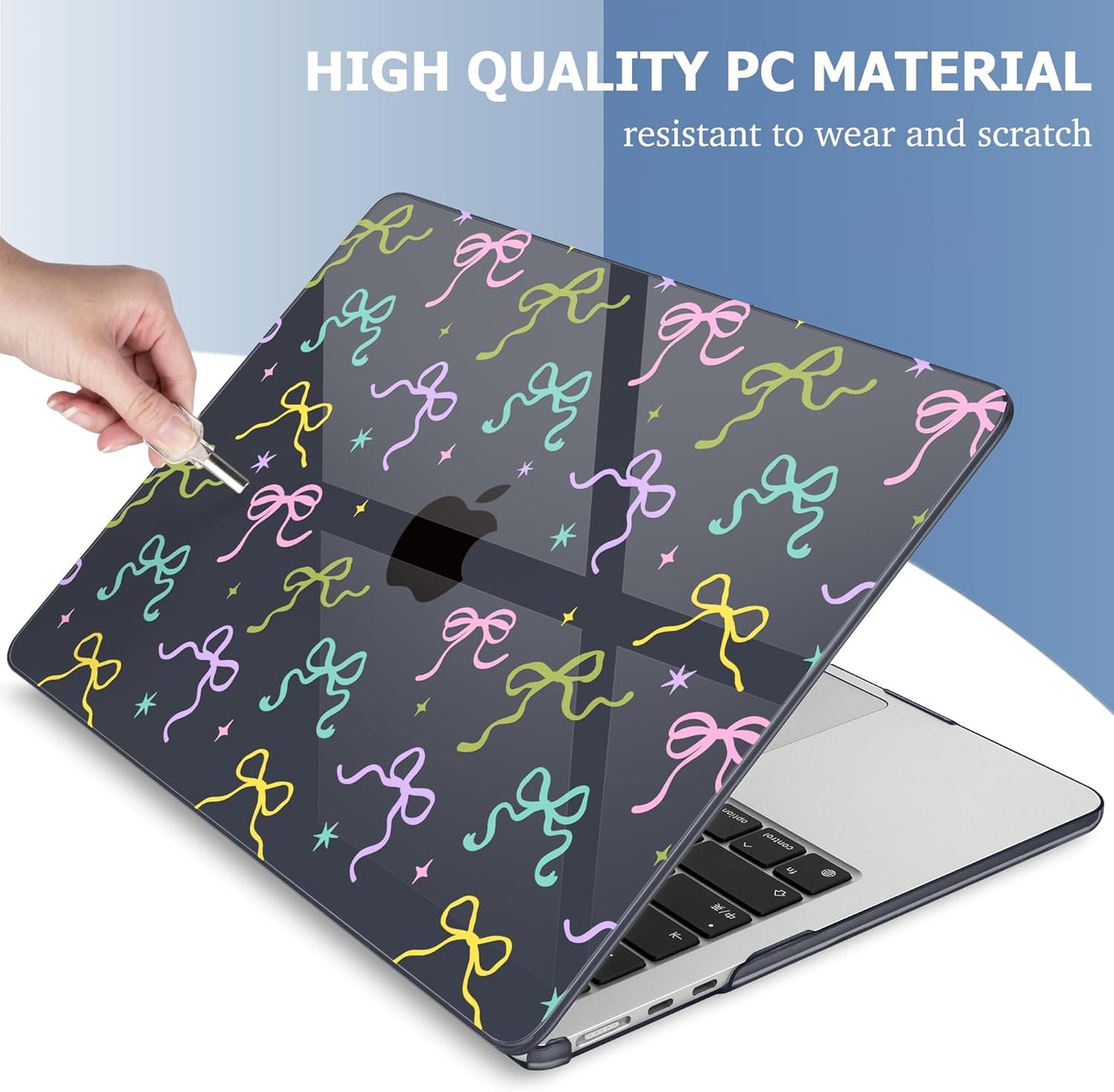 Mektron Compatible with M4 MacBook Air 15 inch Case 2025 A3241 2024 2023 M3 A3114 A2941 M2 Liquid Retina Display Touch ID, Plastic Hard Case & Keyboard Skin & Screen Protector - Black Colorful Bows
