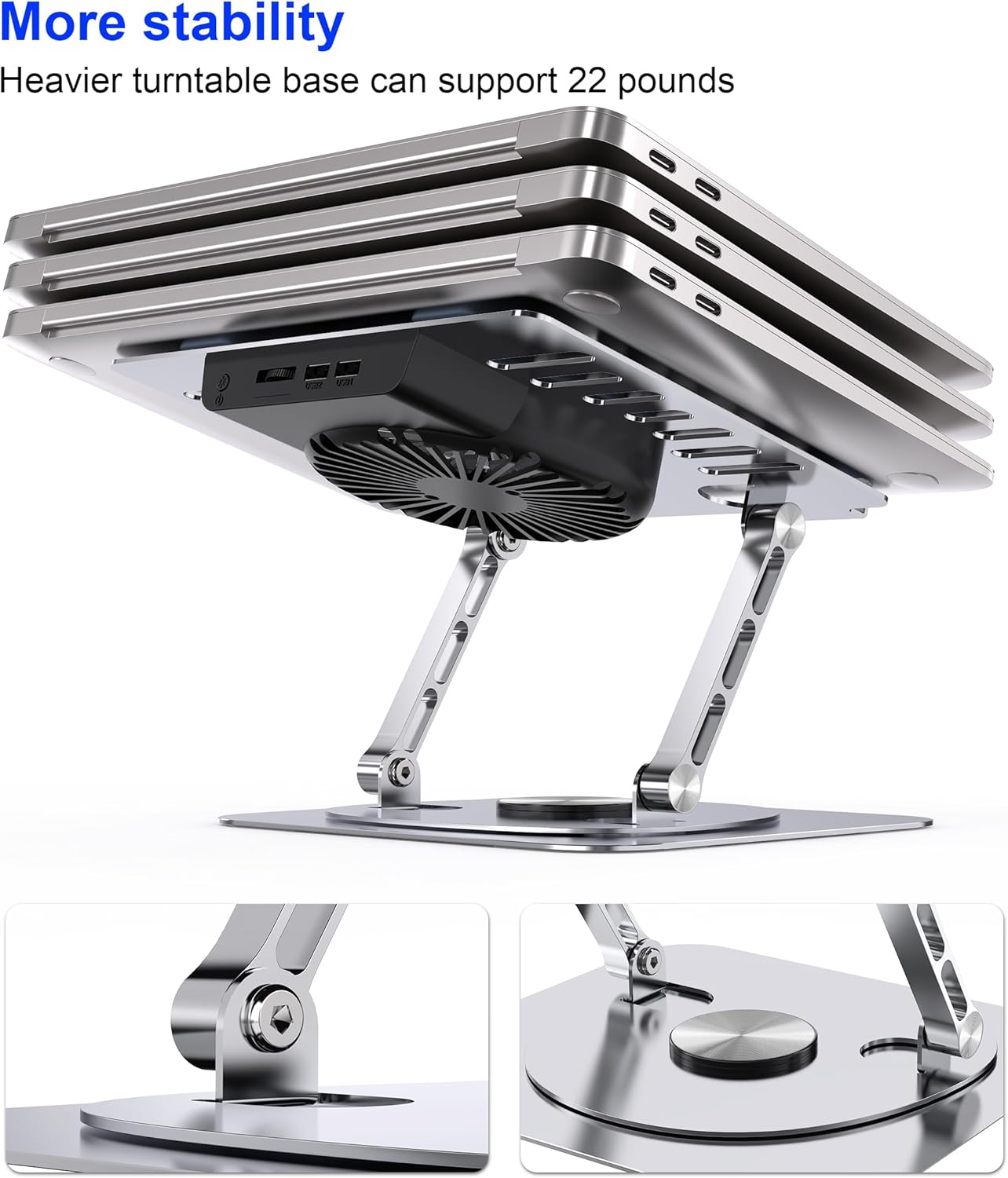 Laptop Stand,with 360°Rotating Base,External Cooling Fan,Adjustable RGB Lighting,Ergonomic Foldable Notebook Computer Holder.Compatible with All 10-17" Laptops Tablets,Silver