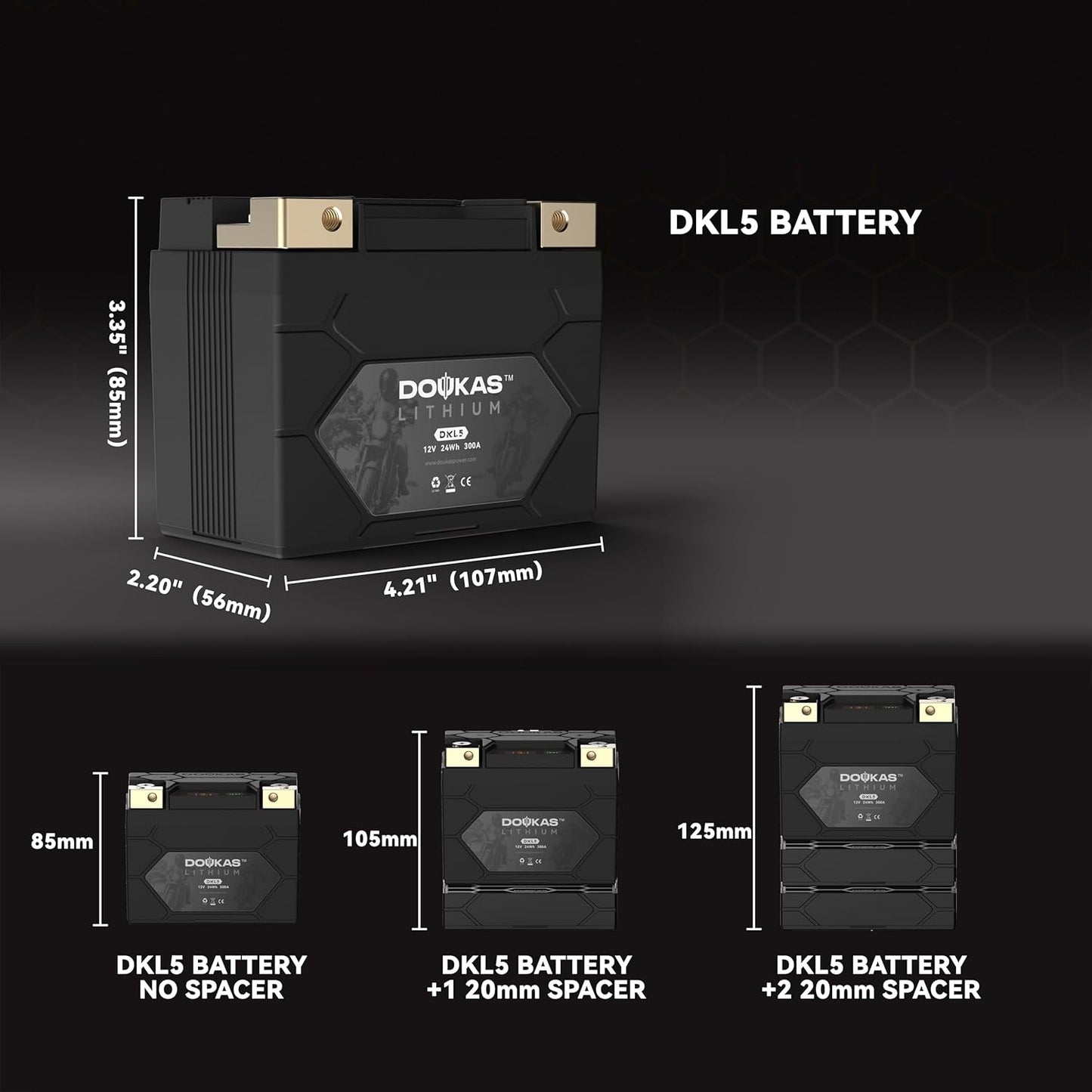 DKL5 300A LiFePO4 Motorcycle Lithium Battery, 12V 2Ah Powersports Battery, Compatible Jet Ski, Quad, Scooter, Generator Battery, Snowmobile