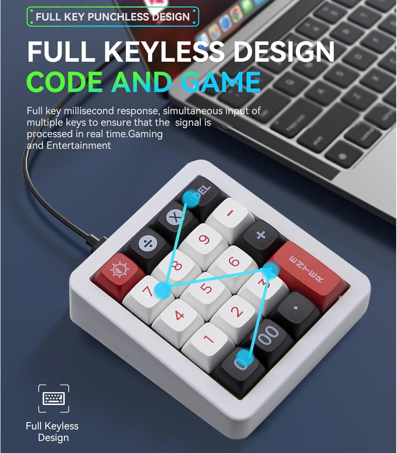 Adventurers K812 Wired Mechanical Numeric Keypad, 19-Key Hot-Swappable RGB Numpad, Macro Programmable, Detachable Type-C Cable, Game/Office Mode Switch – for PC/Laptop/Desktop (White)