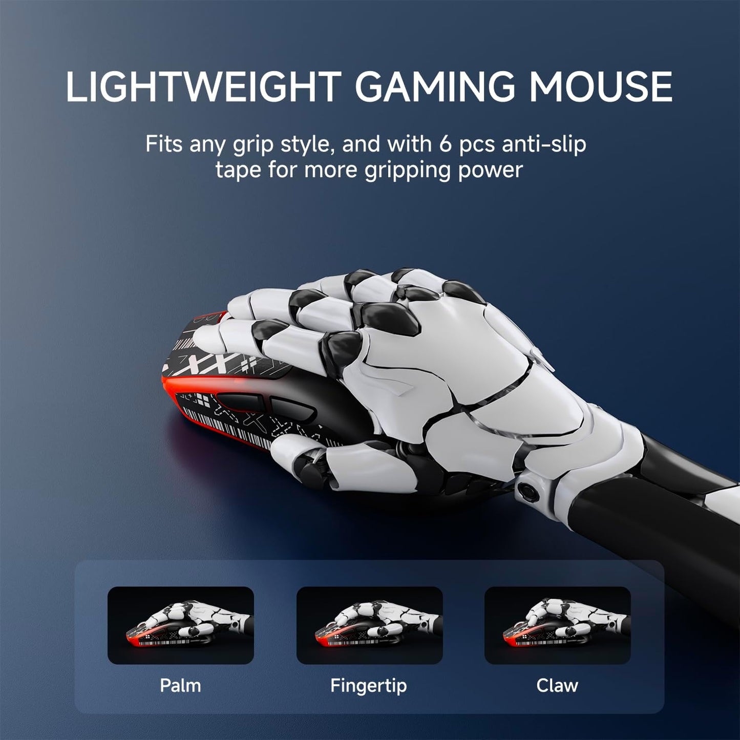 EWEADN X23Pro Wireless Gaming Mouse, 2.4G/BT5.0/USB-C Esports Gaming Mouse, 49g Lightweight Mouse Gaming, 12000 DPI Wireless Mouse with 6 Programmable Buttons, for Laptop/PC/Mac, Black-red