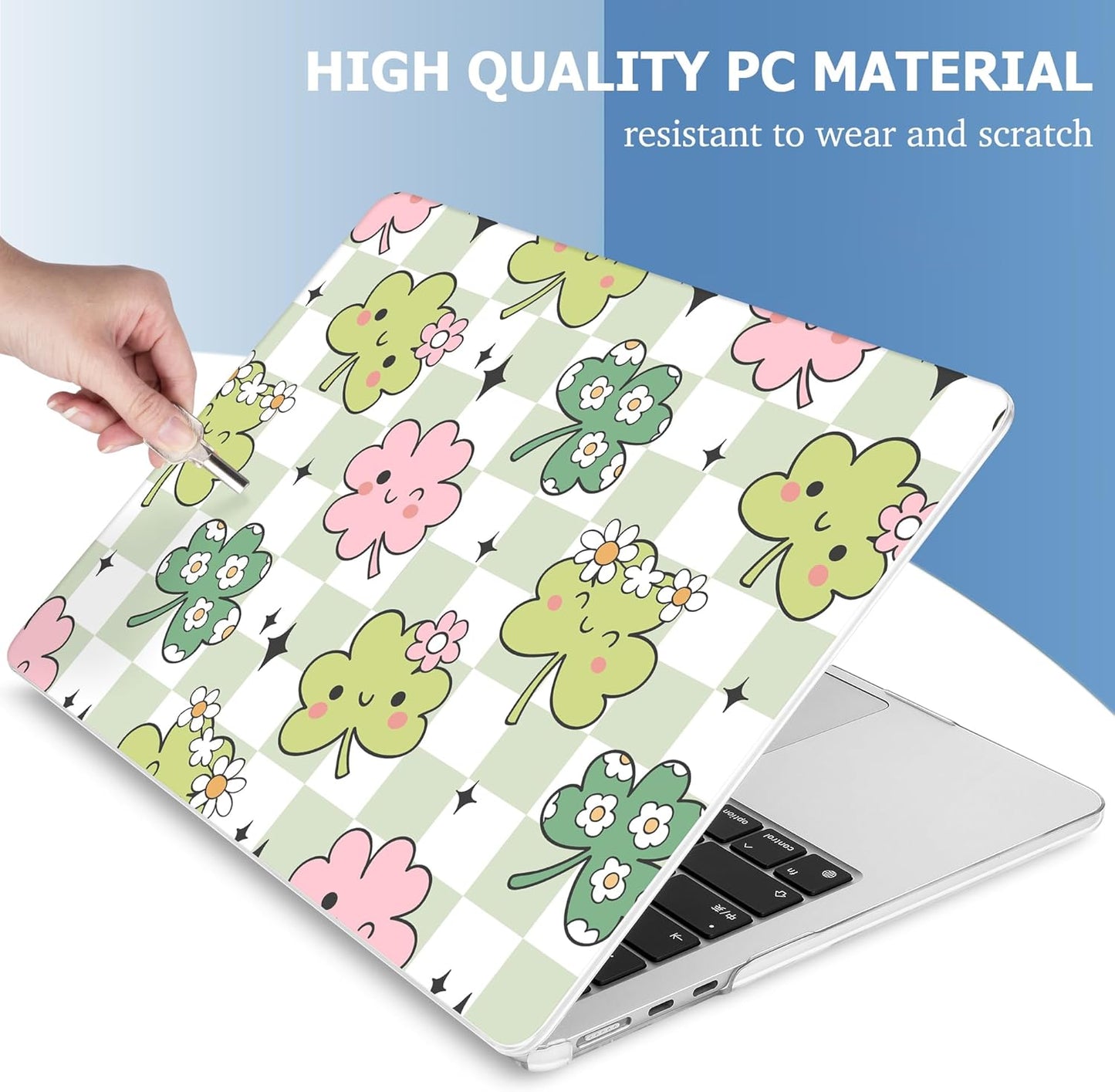 Mektron for 2025 MacBook Air 15 inch M4 Case A3241/ 2024 M3 A3114/ 2023 A2941 M2 Hard Printed Case with 15.3 Liquid Retina Display Touch ID, Plastic Hard Cover & Keyboard Skin- Lucky Clovers