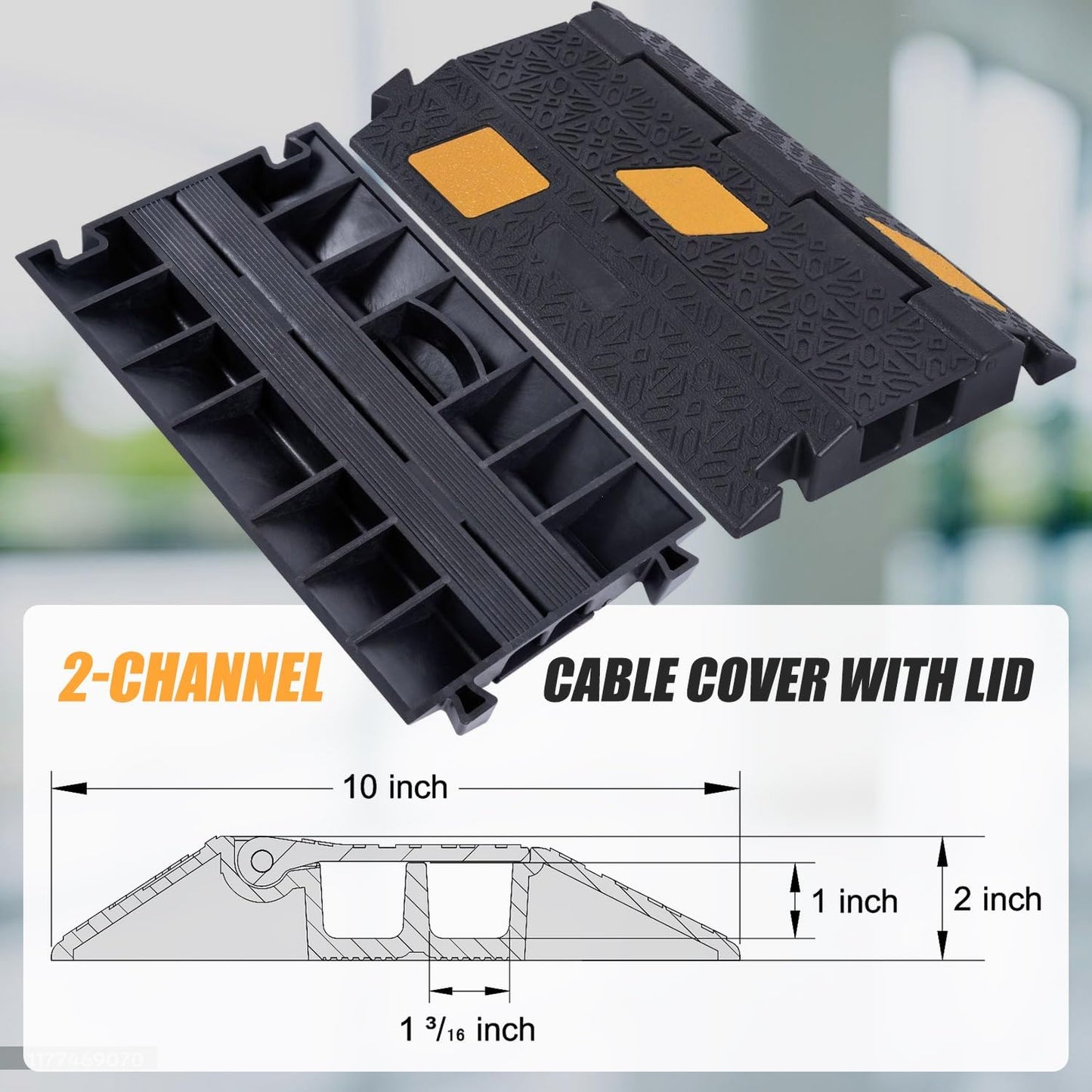 6 Pack 2-Channel Rubber Cable Protector Ramp, 17" x 10" x 1.8" inch Interlocking Floor Wire Cord Cable Cover, Visible at Night, Durable Rubber Speed Bump Hump Ramp (2-Channel 6 Pack)