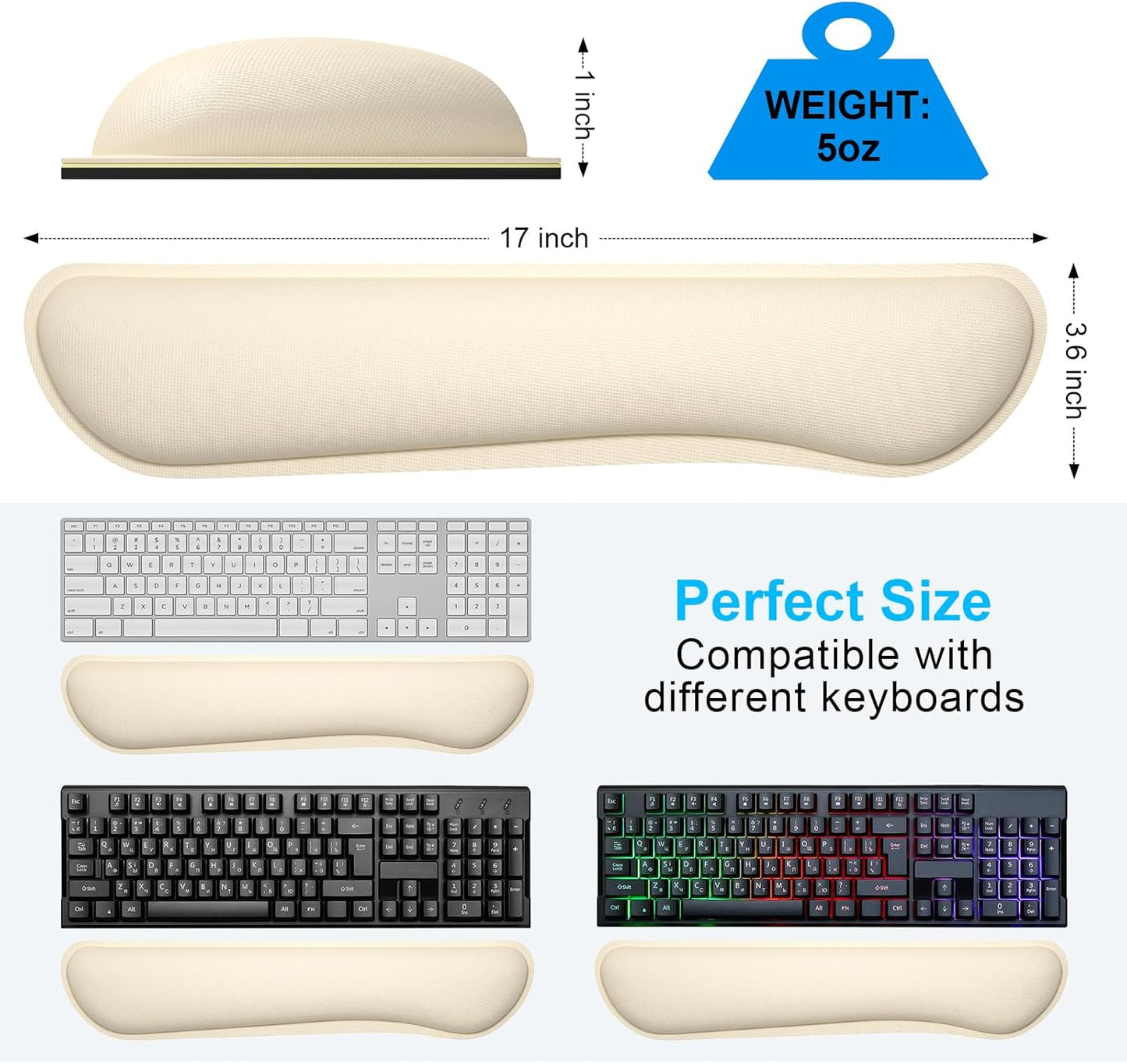 Dapesuom Enlarge Keyboard Wrist Rest, Memory Foam Keyboard Wrist Cushion for Computer Desk Mats Support, Typing Pain Relief Ergonomic Mouse Pad Rests with Non-Slip Base for Gaming Laptop, Navajo White
