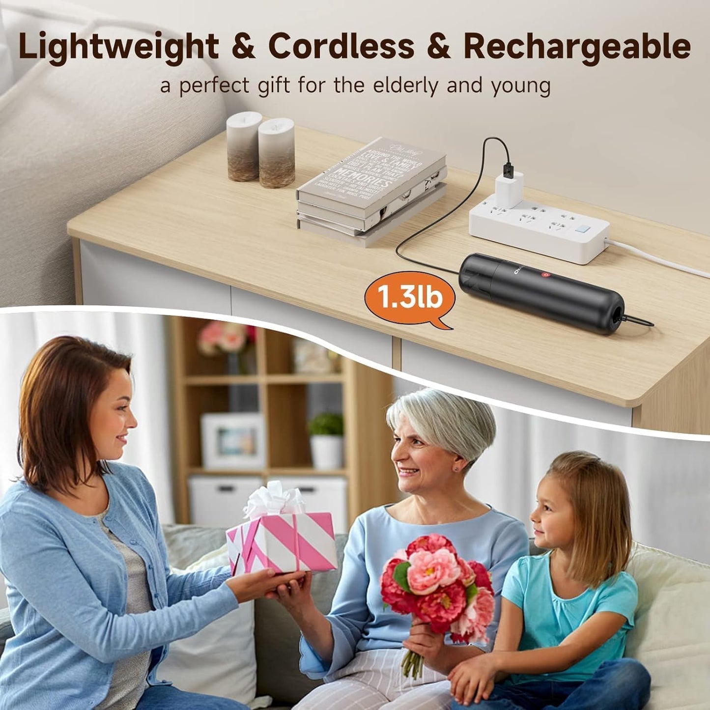 Chuboor Mini Vacuum, Powerful Cordless Rechargeable Hand Held Vacuum for Dust, Sand, Crumbs - Ultra-Light Portable for Home, Car - Black