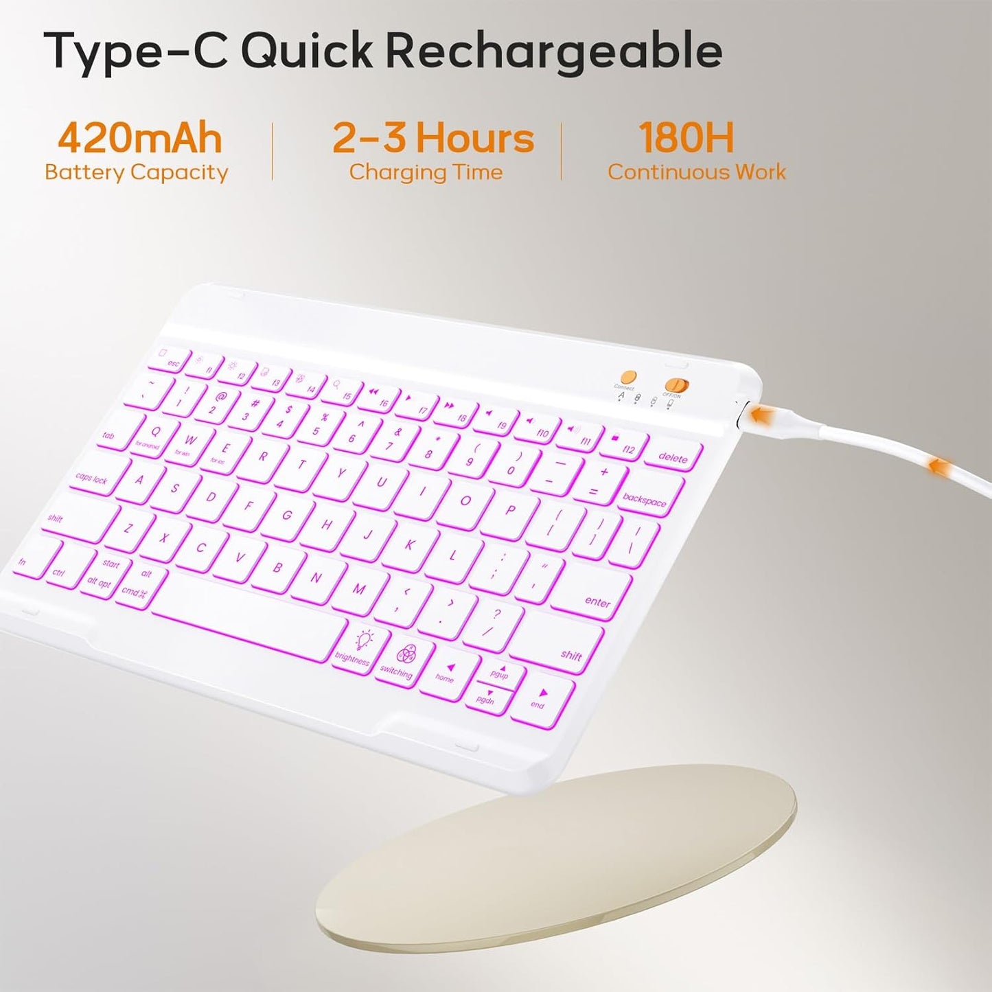 BLUTLOTUS Case for iPad 9th/8th/7th Generation with Keyboard 10.2 Inch,360° Rotatable Magnetic Keyboard Case,Pencil Holder&Grooves Design,7 Color Backlit Detachable Wireless Keyboard(Purple)