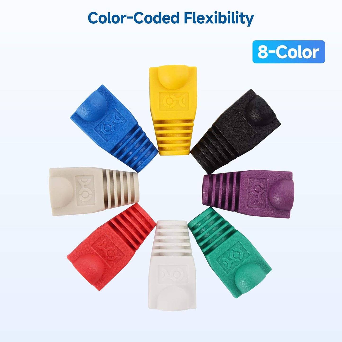 Cable Matters 100-Pack Cat6 / Cat5e RJ45 Strain Relief Boots, RJ45 Boot, Cat 6 Ethernet Boots, Multicolored, Fits 6.5mm (0.25in) Ethernet Cables
