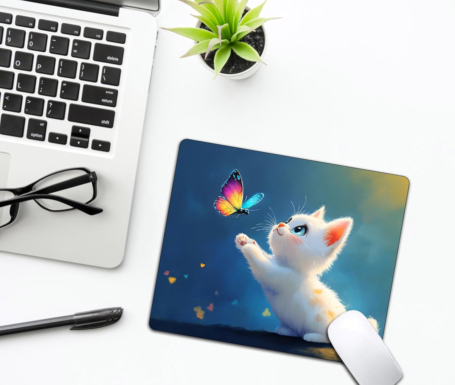 Kawaii Kitten Cute Cat Mouse Pads for Desk, Portable Wireless Computer Mouse pad Small Design with Women, Non-Slip Rubber Base Laptop Mousepad 9.5" x 7.9" Smooth Surface for Office & Travel