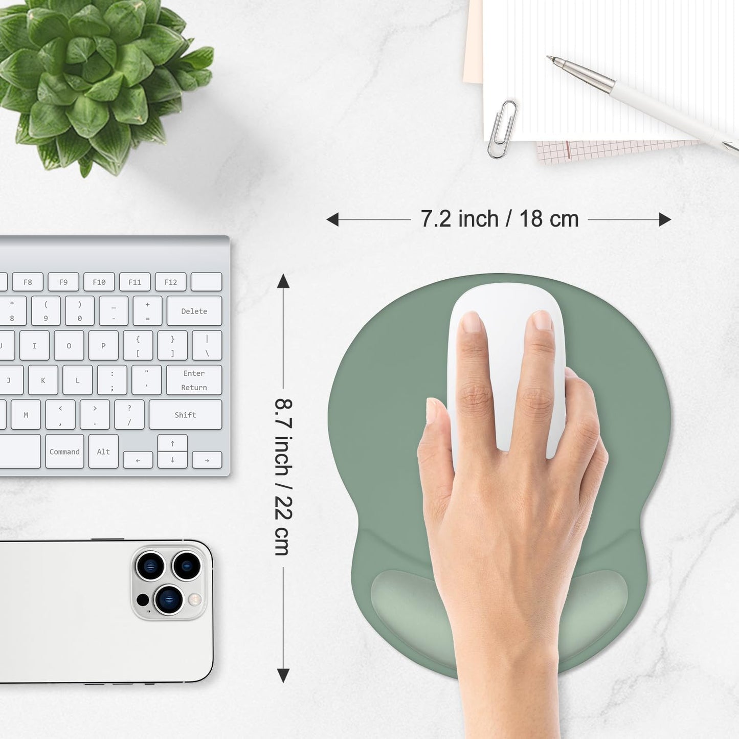 ITNRSIIET Ergonomic Mouse Pad with Comfort Gel Wrist Rest, Non-Slip PU Base, Smooth Textured Surface, Reduces Hand Fatigue & Wrist Pain, 8.7 x 7.2 Inch for Office Gaming Home, Sage Mint Gradient